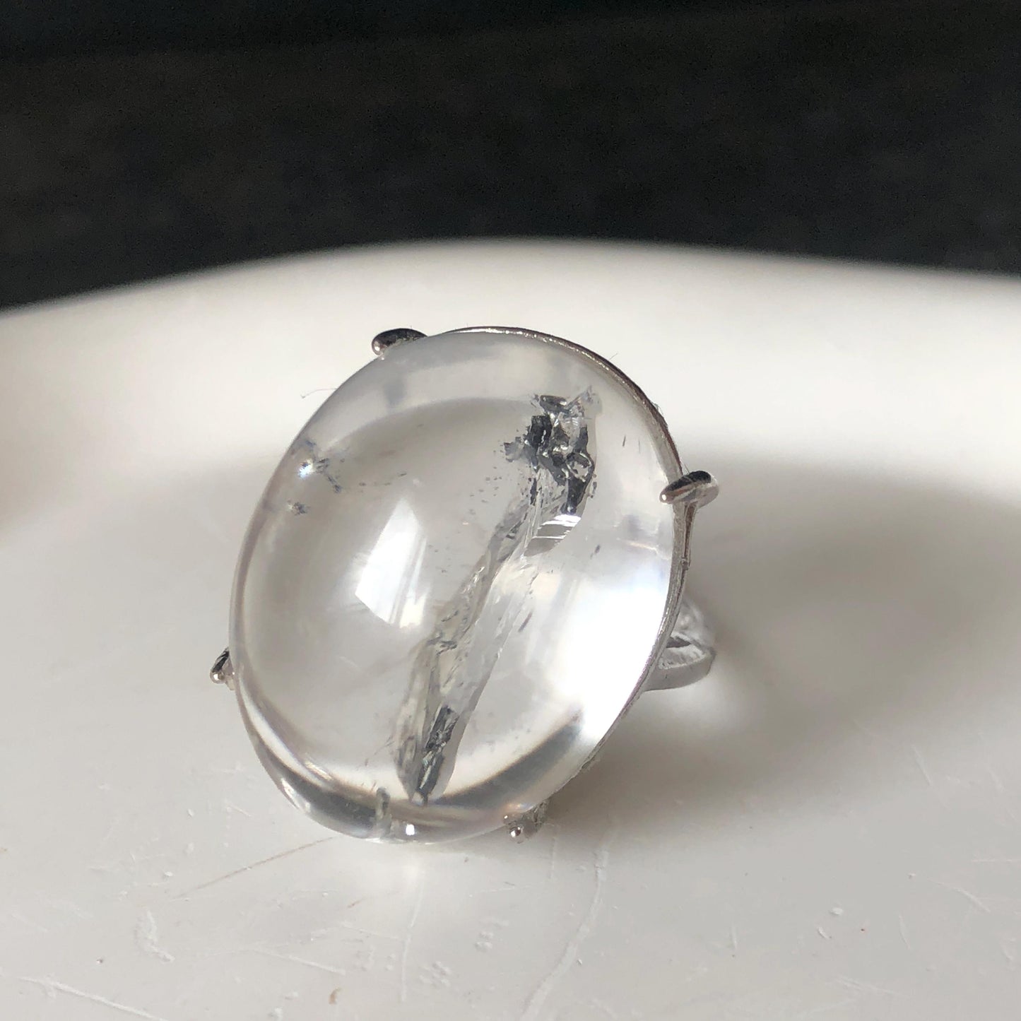 Enhydro Quartz (Herkimer Diamond) S925 Silver Adjustable Ring: Rare Moving Black Tourmaline Inclusion Polished Crystal Statement Ring for Women ring crystal band ring crystal cocktail ring crystal stackable ring 7 chakra crystal ring meditation crystal healing stone birthstone silver ring ring for men rainbow quartz minerals specimen inclusion quartz tourmaline inclusion quick sand inclusion water inclusion cocktail ring stackable ring enhydro crystal ring men statement ring untreated crystal