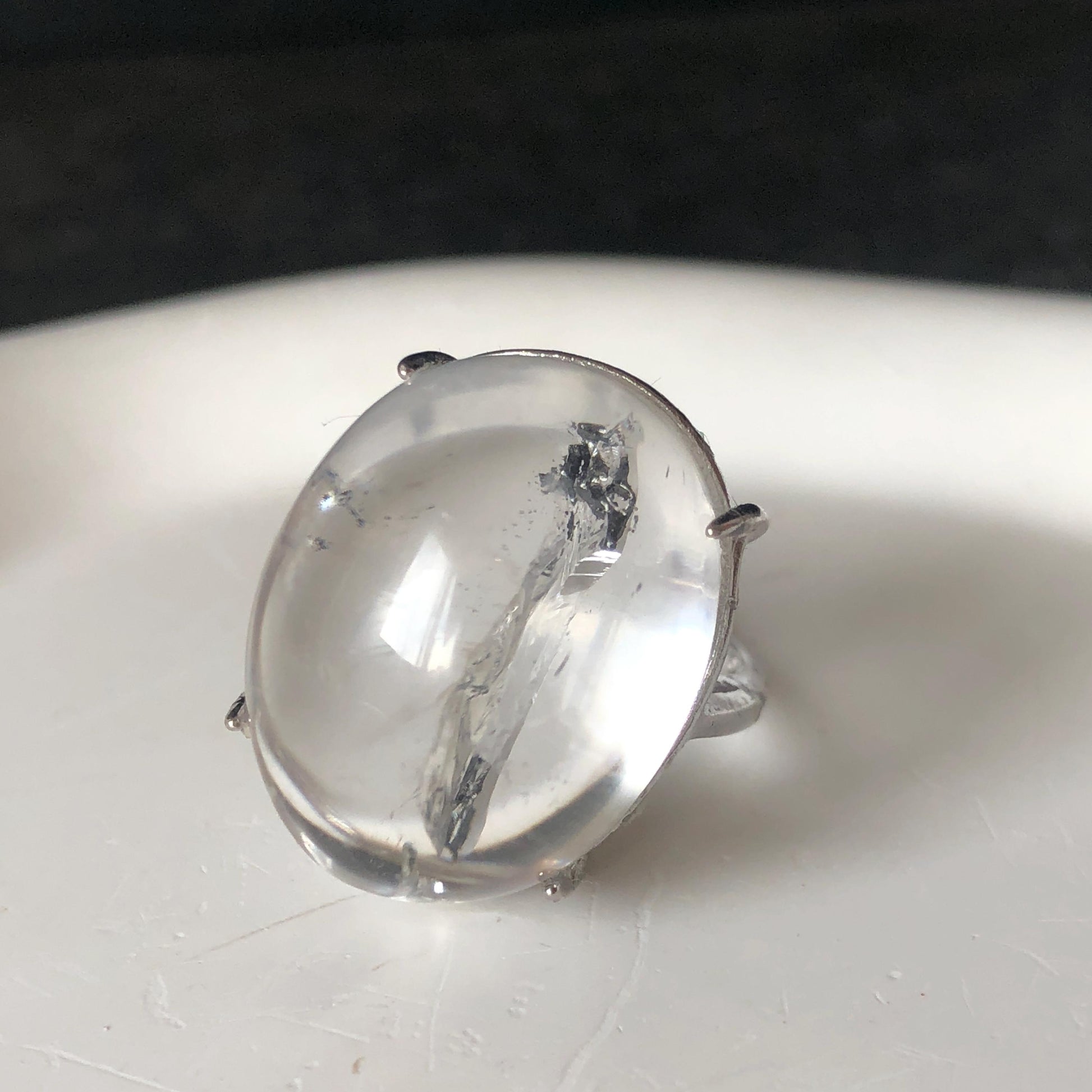 Enhydro Quartz (Herkimer Diamond) S925 Silver Adjustable Ring: Rare Moving Black Tourmaline Inclusion Polished Crystal Statement Ring for Women ring crystal band ring crystal cocktail ring crystal stackable ring 7 chakra crystal ring meditation crystal healing stone birthstone silver ring ring for men rainbow quartz minerals specimen inclusion quartz tourmaline inclusion quick sand inclusion water inclusion cocktail ring stackable ring enhydro crystal ring men statement ring untreated crystal