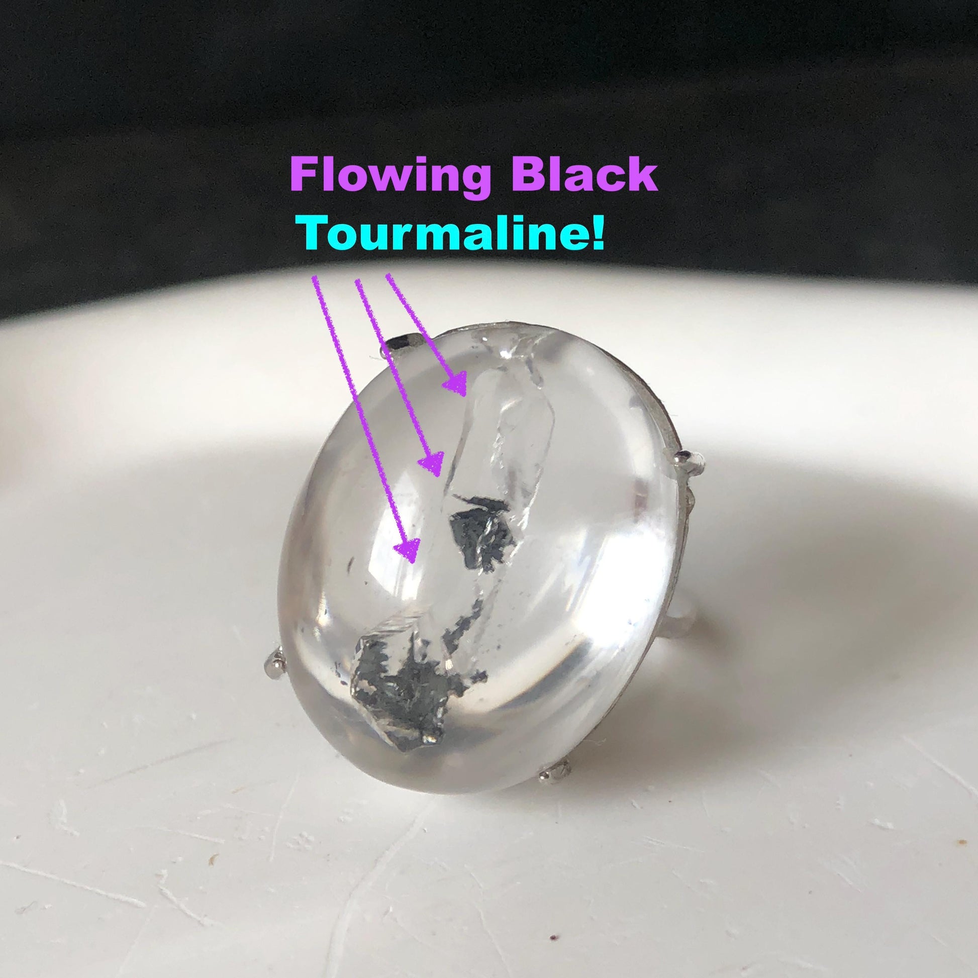 Enhydro Quartz (Herkimer Diamond) S925 Silver Adjustable Ring: Rare Moving Black Tourmaline Inclusion Polished Crystal Statement Ring for Women ring crystal band ring crystal cocktail ring crystal stackable ring 7 chakra crystal ring meditation crystal healing stone birthstone silver ring ring for men rainbow quartz minerals specimen inclusion quartz tourmaline inclusion quick sand inclusion water inclusion cocktail ring stackable ring enhydro crystal ring men statement ring untreated crystal
