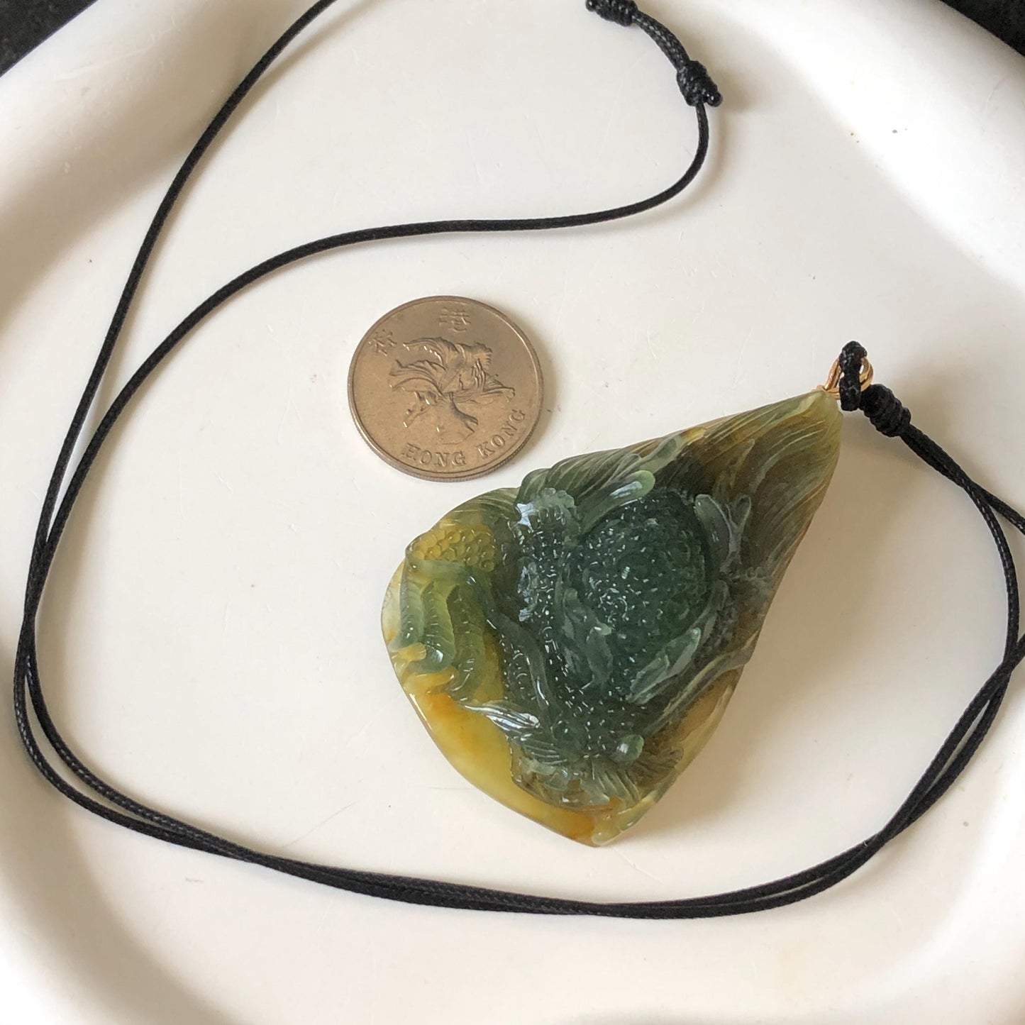 Xiu Jade Dragon Hand Carved Pendant Adjustable Necklace: Natural Serpentine Yellow Green Jade Handcrafted Charm with certificate | Power & Wealth | Stone Crystal Gemstone Jewellery gift for her gift for him hand engraved jade handcrafted jade charm yellow jade green jade multicolor jade relief carving 3D stone carving dragon carving antique pendant asian vintage charm lucky charm big pendant certificate jade untreat real jade dragon lover gift certified jade