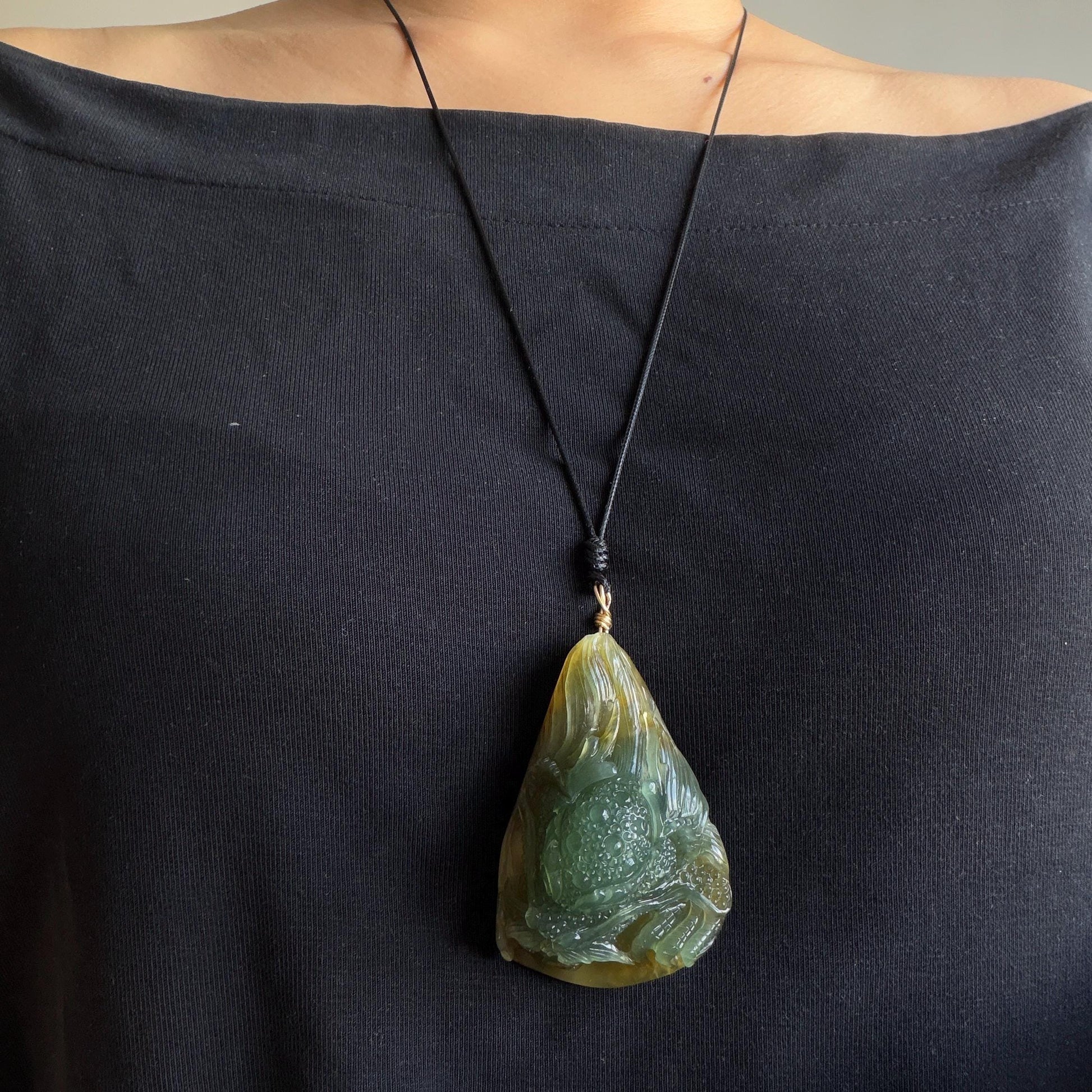 Xiu Jade Dragon Hand Carved Pendant Adjustable Necklace: Natural Serpentine Yellow Green Jade Handcrafted Charm with certificate | Power & Wealth | Stone Crystal Gemstone Jewellery gift for her gift for him hand engraved jade handcrafted jade charm yellow jade green jade multicolor jade relief carving 3D stone carving dragon carving antique pendant asian vintage charm lucky charm big pendant certificate jade untreat real jade dragon lover gift certified jade