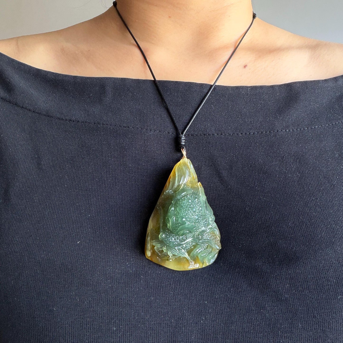 Xiu Jade Dragon Hand Carved Pendant Adjustable Necklace: Natural Serpentine Yellow Green Jade Handcrafted Charm with certificate | Power & Wealth | Stone Crystal Gemstone Jewellery gift for her gift for him hand engraved jade handcrafted jade charm yellow jade green jade multicolor jade relief carving 3D stone carving dragon carving antique pendant asian vintage charm lucky charm big pendant certificate jade untreat real jade dragon lover gift certified jade