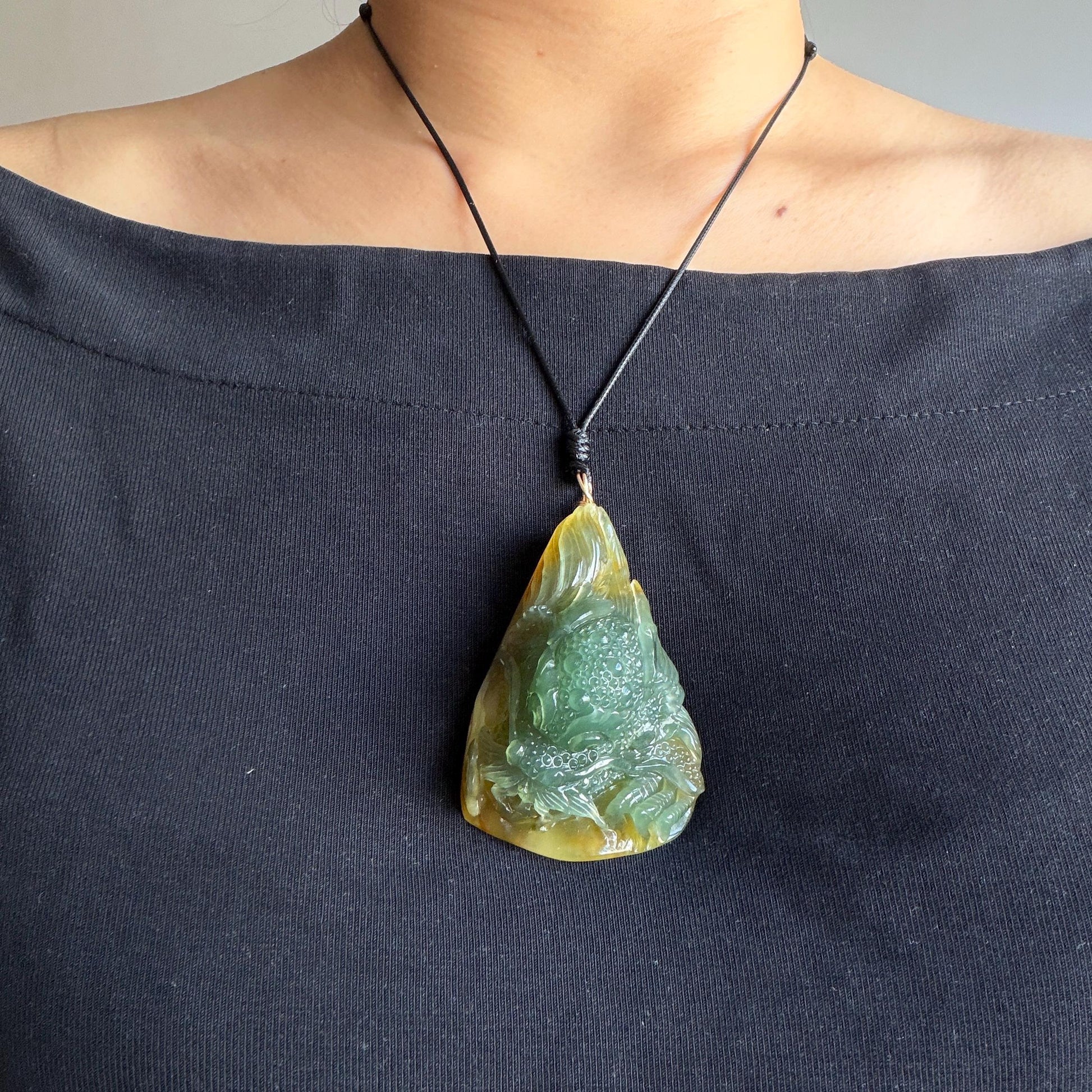 Xiu Jade Dragon Hand Carved Pendant Adjustable Necklace: Natural Serpentine Yellow Green Jade Handcrafted Charm with certificate | Power & Wealth | Stone Crystal Gemstone Jewellery gift for her gift for him hand engraved jade handcrafted jade charm yellow jade green jade multicolor jade relief carving 3D stone carving dragon carving antique pendant asian vintage charm lucky charm big pendant certificate jade untreat real jade dragon lover gift certified jade