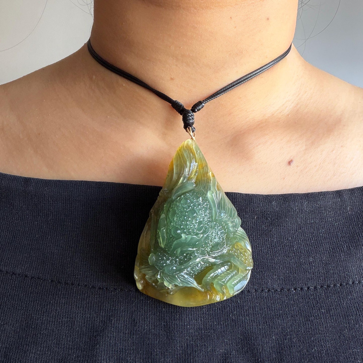Xiu Jade Dragon Hand Carved Pendant Adjustable Necklace: Natural Serpentine Yellow Green Jade Handcrafted Charm with certificate | Power & Wealth | Stone Crystal Gemstone Jewellery gift for her gift for him hand engraved jade handcrafted jade charm yellow jade green jade multicolor jade relief carving 3D stone carving dragon carving antique pendant asian vintage charm lucky charm big pendant certificate jade untreat real jade dragon lover gift certified jade
