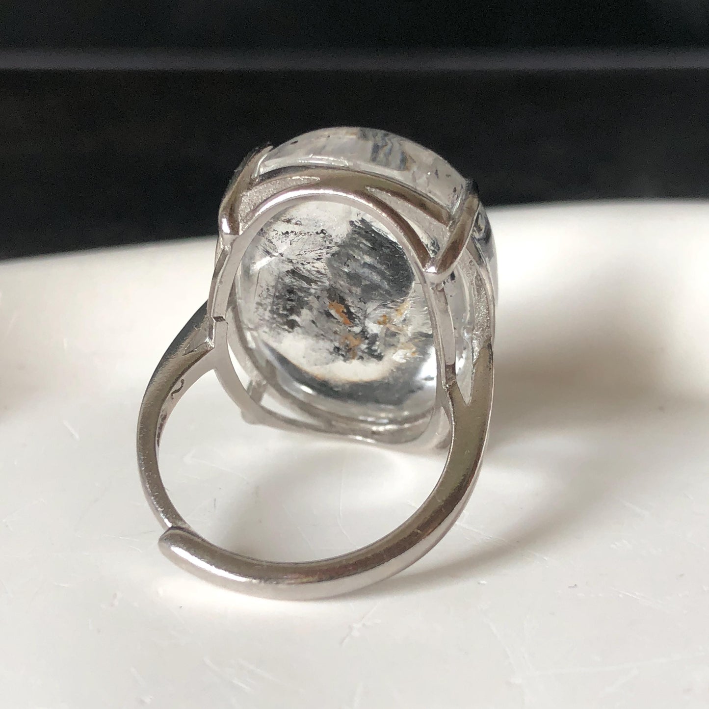 Enhydro Quartz (Herkimer Diamond) S925 Silver Adjustable Ring: Rare Moving Black Tourmaline flakes Inclusion Polished Crystal men Statement Ring for Women ring crystal band ring crystal cocktail ring crystal stackable ring 7 chakra crystal ring meditation crystal healing stone birthstone silver ring ring for men rainbow quartz minerals specimen inclusion quartz tourmaline inclusion quick sand inclusion water inclusion cocktail ring stackable ring enhydro crystal ring untreated crystal