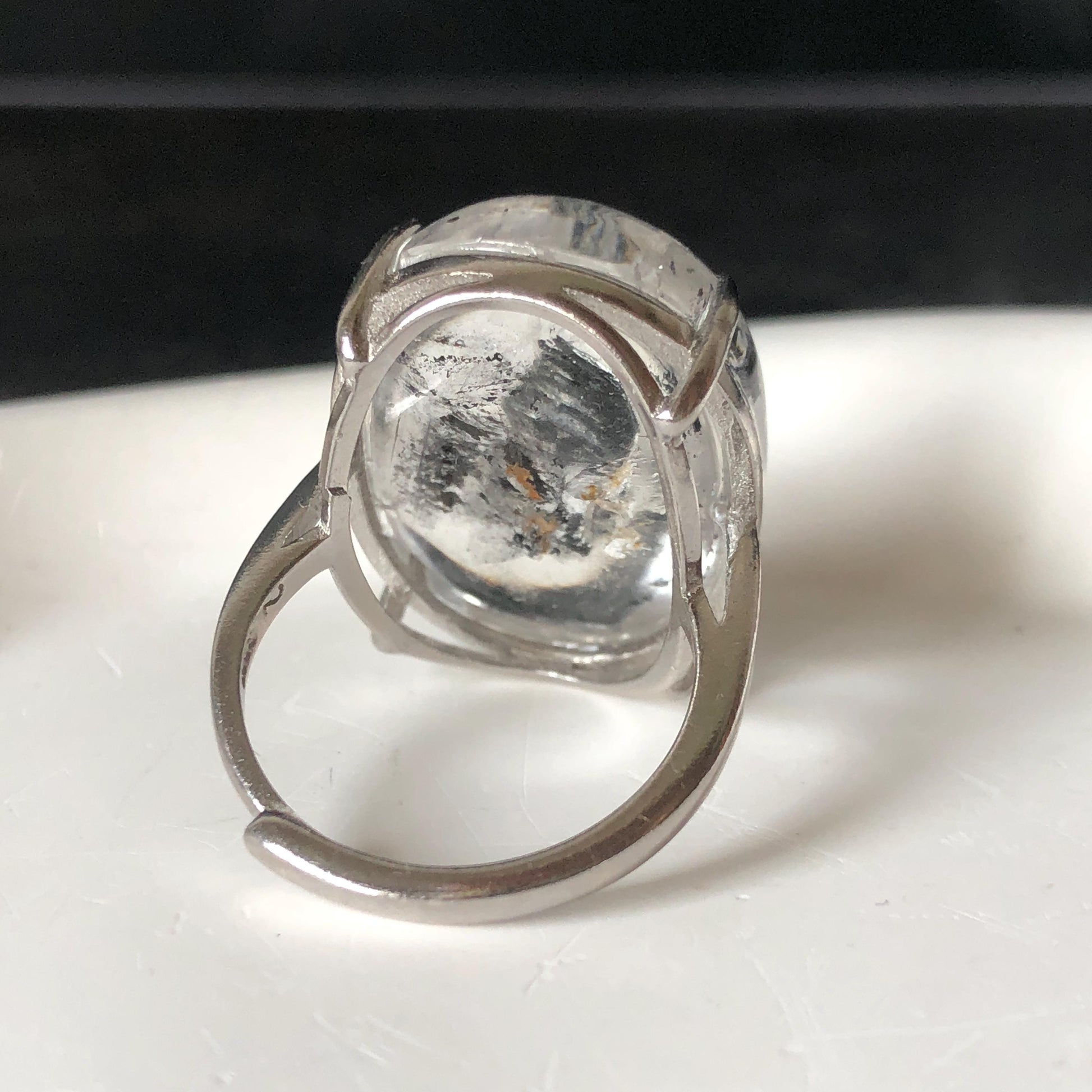 Enhydro Quartz (Herkimer Diamond) S925 Silver Adjustable Ring: Rare Moving Black Tourmaline flakes Inclusion Polished Crystal men Statement Ring for Women ring crystal band ring crystal cocktail ring crystal stackable ring 7 chakra crystal ring meditation crystal healing stone birthstone silver ring ring for men rainbow quartz minerals specimen inclusion quartz tourmaline inclusion quick sand inclusion water inclusion cocktail ring stackable ring enhydro crystal ring untreated crystal