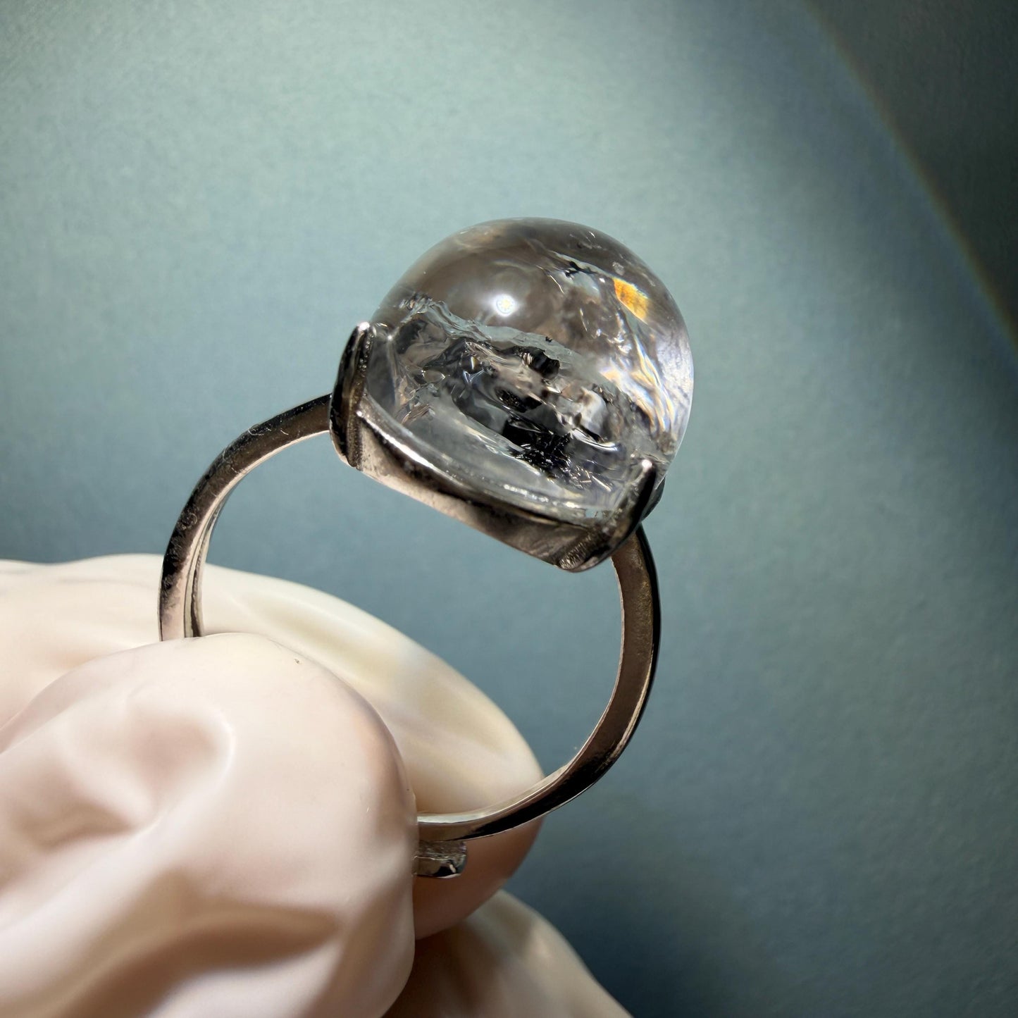 Enhydro Quartz (Herkimer Diamond) S925 Silver Adjustable Ring: Rare Moving Black Tourmaline & Shifting Bubble Inclusion Polished Crystal Statement Ring for Women ring crystal band ring crystal cocktail ring crystal stackable ring 7 chakra crystal ring meditation crystal healing stone birthstone silver ring ring for men rainbow quartz minerals specimen inclusion quartz tourmaline inclusion quick sand inclusion water inclusion cocktail ring stackable ring enhydro crystal ring untreated crystal