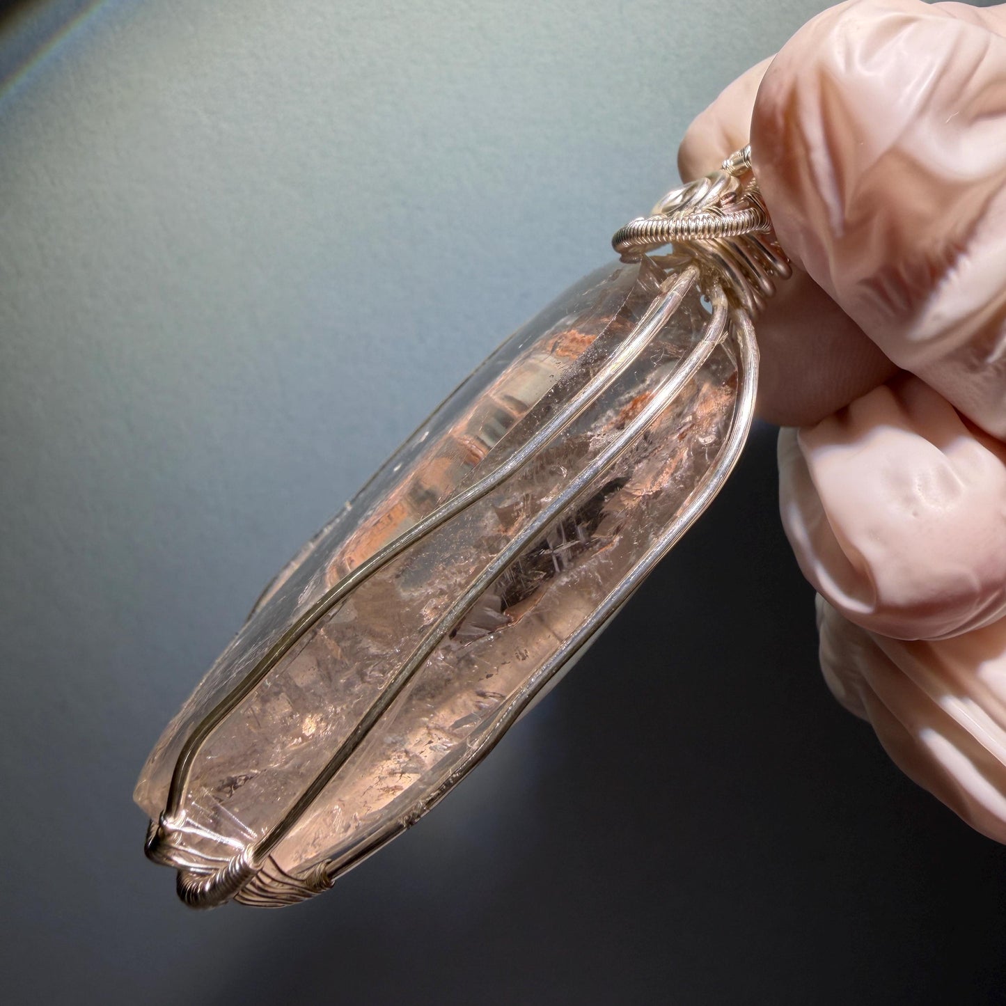 Rare Found! Enhydro Quartz Moving Dried Red Sand: Polished Inclusion Crystal Wrapped Wire Pendant Adjustable Necklace Palm Stone gift for her enhydro quartz sand water-fall pendant necklace choker gemstone charm stone pendant choker polished stone pendant crystal charm birthstone men necklace chakra crystal minerals specimen silver wire wrapped pendant inclusion crystal inclusion crystal sediment stone dirt inclusion quick sand inclusion chakra stone meditation crystal birthstone necklce