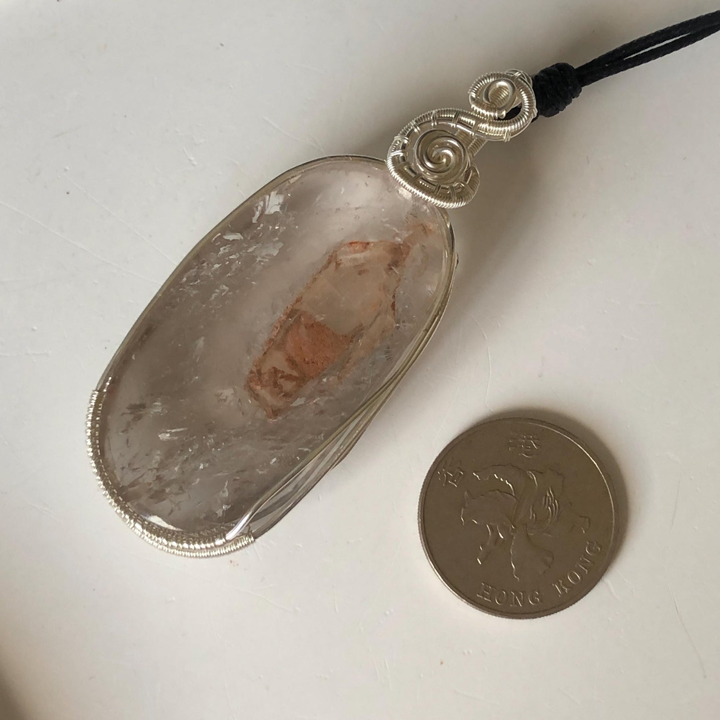 Rare Found! Enhydro Quartz Moving Dried Red Sand: Polished Inclusion Crystal Wrapped Wire Pendant Adjustable Necklace Palm Stone gift for her enhydro quartz sand water-fall pendant necklace choker gemstone charm stone pendant choker polished stone pendant crystal charm birthstone men necklace chakra crystal minerals specimen silver wire wrapped pendant inclusion crystal inclusion crystal sediment stone dirt inclusion quick sand inclusion chakra stone meditation crystal birthstone necklce