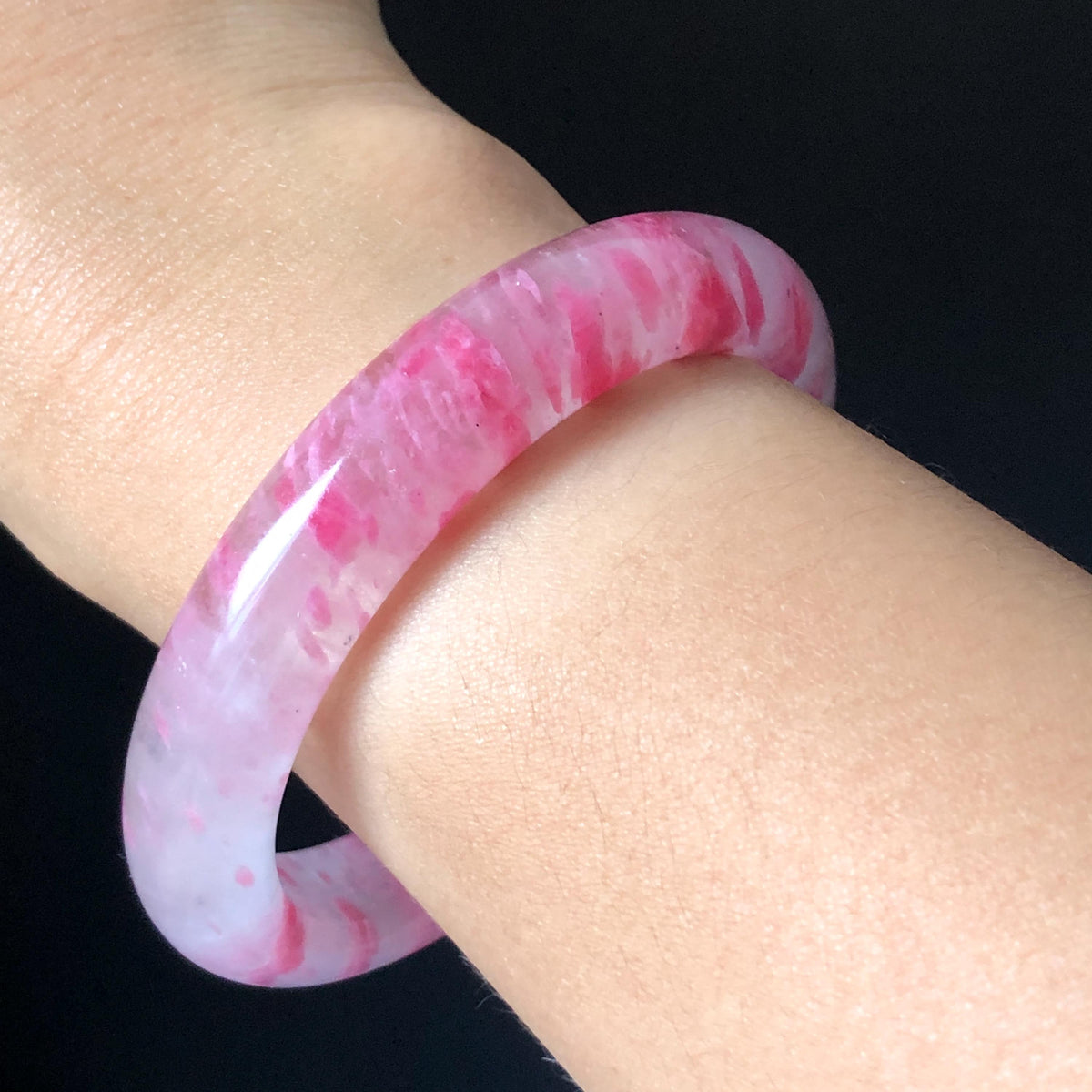 59.7mm Premium Ultra-rare Natural Icy Rhodonite Crystal Stone Gemstone Bangle | Blossom Flowers | Sakura Rain | Plum Blossom | Cherry Blossom icy natural crystal bracelet gemstone bangle pink stone bangle love stone healing stone heart chakra healing crystal mediative stone pink gemstone gift for her mother day gift