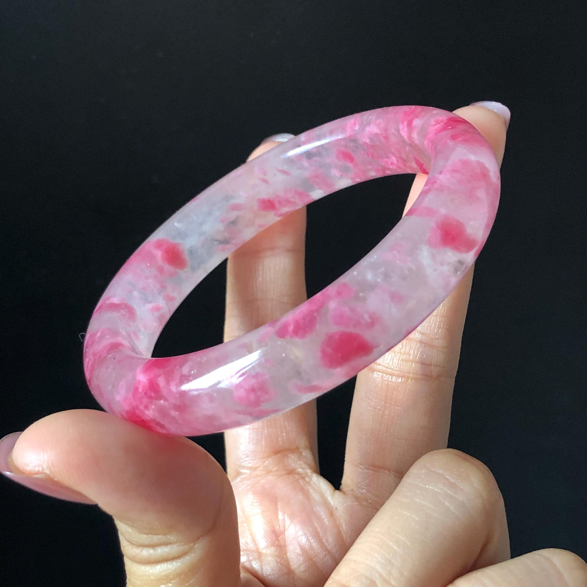59.7mm Premium Ultra-rare Natural Icy Rhodonite Crystal Stone Gemstone Bangle | Blossom Flowers | Sakura Rain | Plum Blossom | Cherry Blossom icy natural crystal bracelet gemstone bangle pink stone bangle love stone healing stone heart chakra healing crystal mediative stone pink gemstone gift for her mother day gift