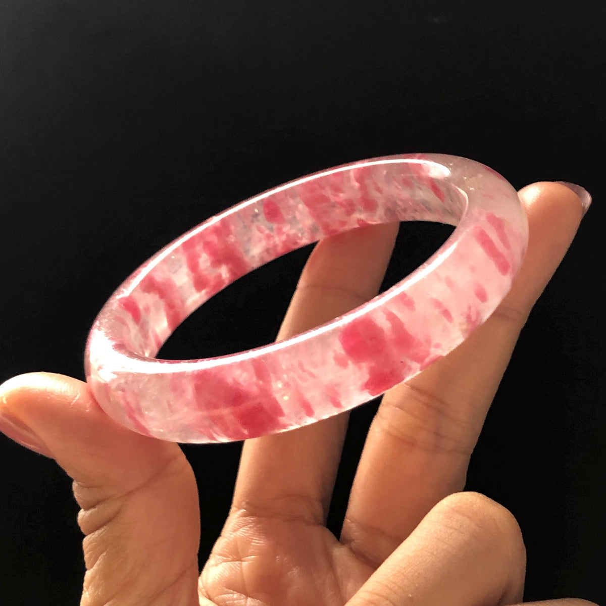 59.7mm Premium Ultra-rare Natural Icy Rhodonite Crystal Stone Gemstone Bangle | Blossom Flowers | Sakura Rain | Plum Blossom | Cherry Blossom icy natural crystal bracelet gemstone bangle pink stone bangle love stone healing stone heart chakra healing crystal mediative stone pink gemstone gift for her mother day gift
