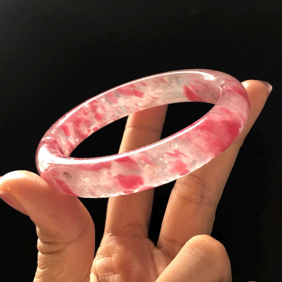59.7mm Premium Ultra-rare Natural Icy Rhodonite Crystal Stone Gemstone Bangle | Blossom Flowers | Sakura Rain | Plum Blossom | Cherry Blossom icy natural crystal bracelet gemstone bangle pink stone bangle love stone healing stone heart chakra healing crystal mediative stone pink gemstone gift for her mother day gift