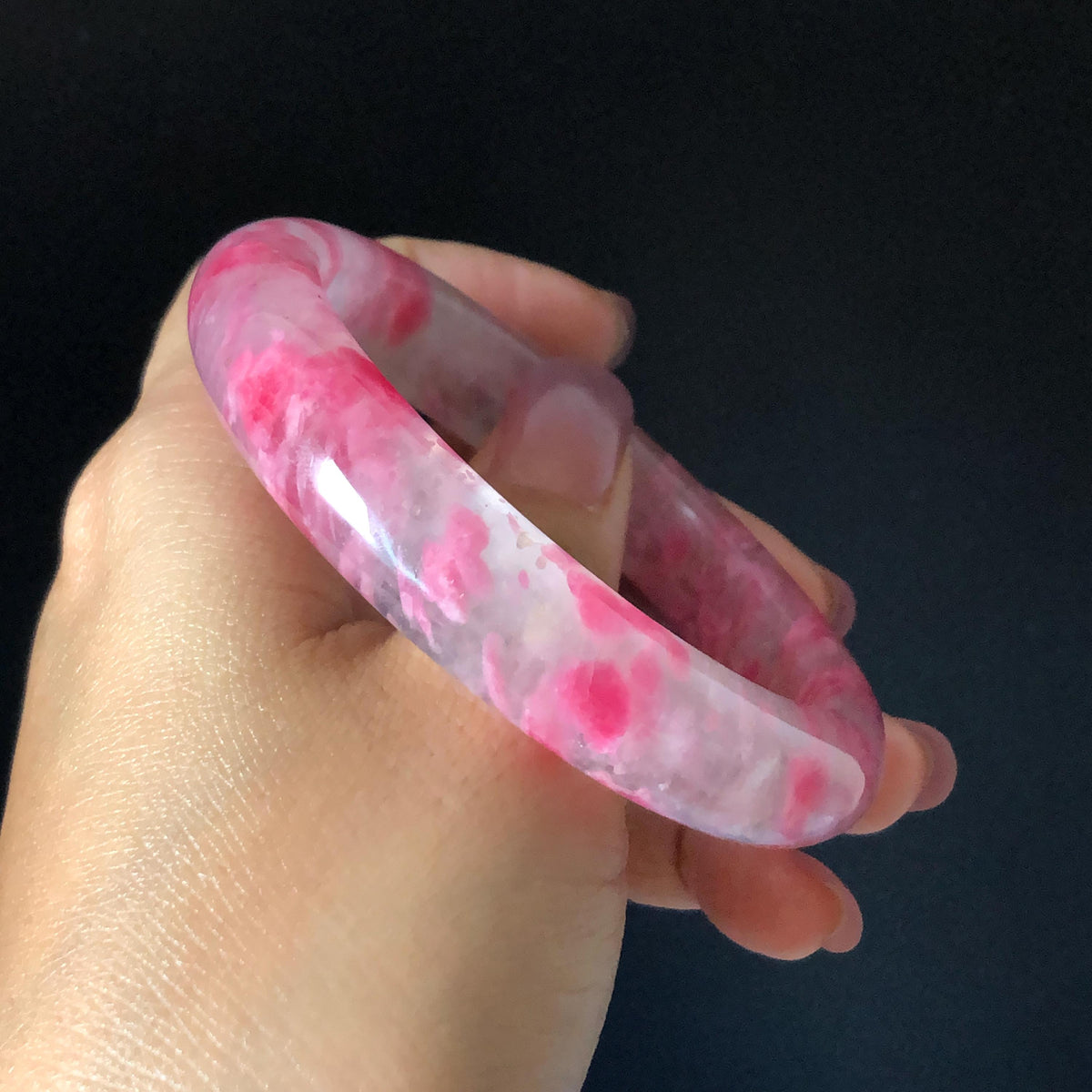 59.7mm Premium Ultra-rare Natural Icy Rhodonite Crystal Stone Gemstone Bangle | Blossom Flowers | Sakura Rain | Plum Blossom | Cherry Blossom icy natural crystal bracelet gemstone bangle pink stone bangle love stone healing stone heart chakra healing crystal mediative stone pink gemstone gift for her mother day gift