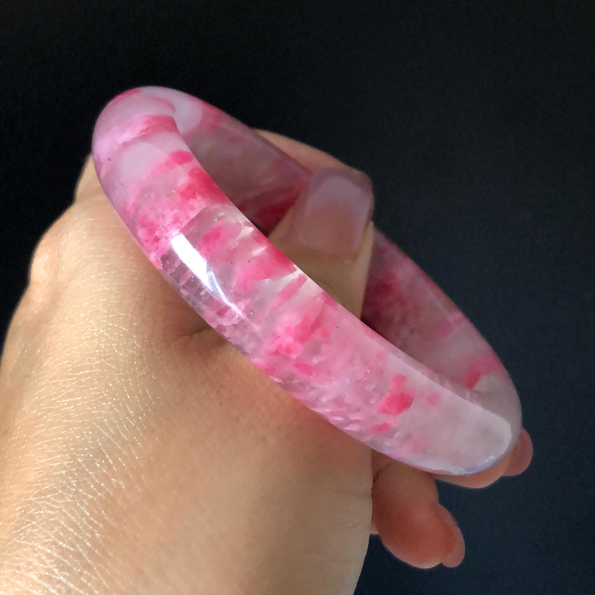 59.7mm Premium Ultra-rare Natural Icy Rhodonite Crystal Stone Gemstone Bangle | Blossom Flowers | Sakura Rain | Plum Blossom | Cherry Blossom icy natural crystal bracelet gemstone bangle pink stone bangle love stone healing stone heart chakra healing crystal mediative stone pink gemstone gift for her mother day gift