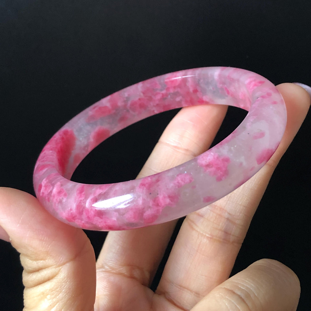 57.2mm Premium Ultra-rare Natural Icy Rhodonite Crystal Stone Gemstone Bangle | Blossom Flowers | Sakura Rain | Plum Blossom | Cherry Blossom icy natural crystal bracelet gemstone bangle pink stone bangle love stone healing stone heart chakra healing crystal mediative stone pink gemstone gift for her mother day gift
