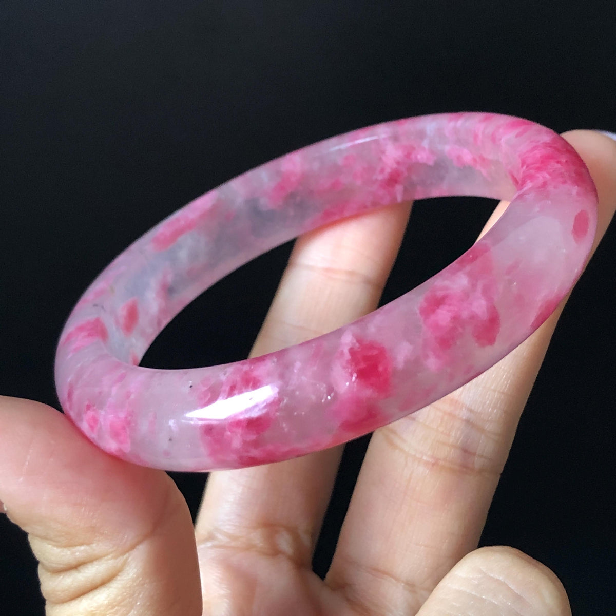 57.2mm Premium Ultra-rare Natural Icy Rhodonite Crystal Stone Gemstone Bangle | Blossom Flowers | Sakura Rain | Plum Blossom | Cherry Blossom icy natural crystal bracelet gemstone bangle pink stone bangle love stone healing stone heart chakra healing crystal mediative stone pink gemstone gift for her mother day gift