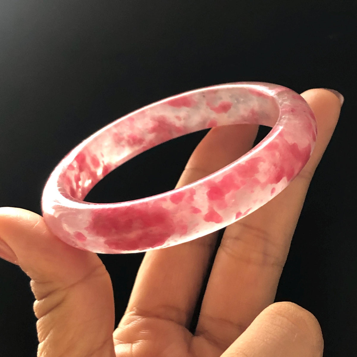 57.2mm Premium Ultra-rare Natural Icy Rhodonite Crystal Stone Gemstone Bangle | Blossom Flowers | Sakura Rain | Plum Blossom | Cherry Blossom icy natural crystal bracelet gemstone bangle pink stone bangle love stone healing stone heart chakra healing crystal mediative stone pink gemstone gift for her mother day gift