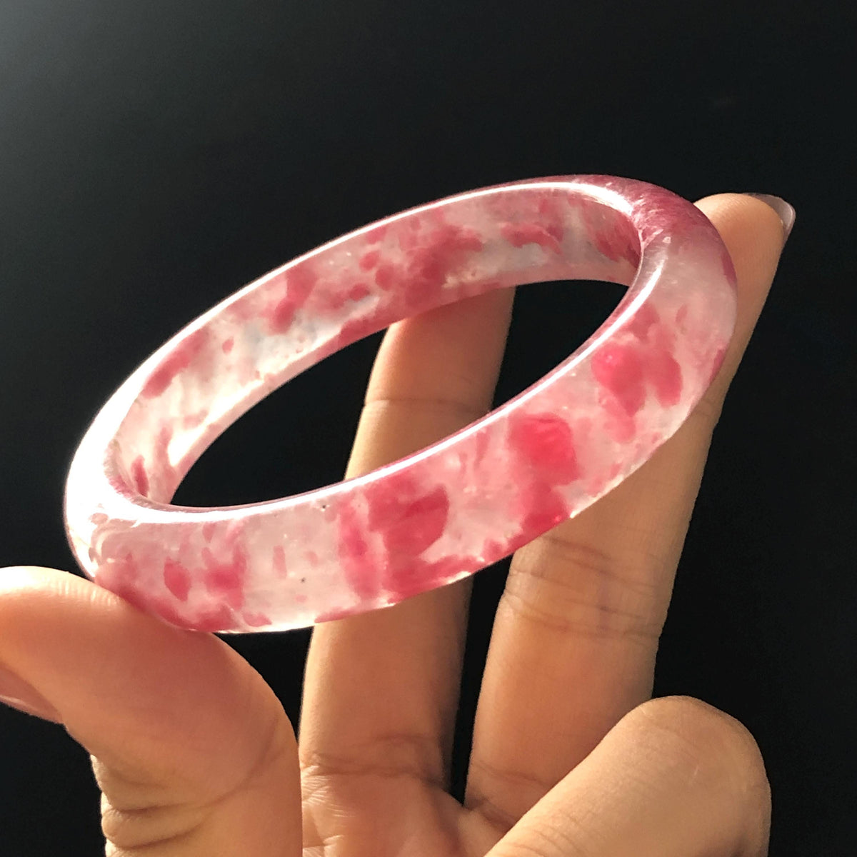 57.2mm Premium Ultra-rare Natural Icy Rhodonite Crystal Stone Gemstone Bangle | Blossom Flowers | Sakura Rain | Plum Blossom | Cherry Blossom icy natural crystal bracelet gemstone bangle pink stone bangle love stone healing stone heart chakra healing crystal mediative stone pink gemstone gift for her mother day gift