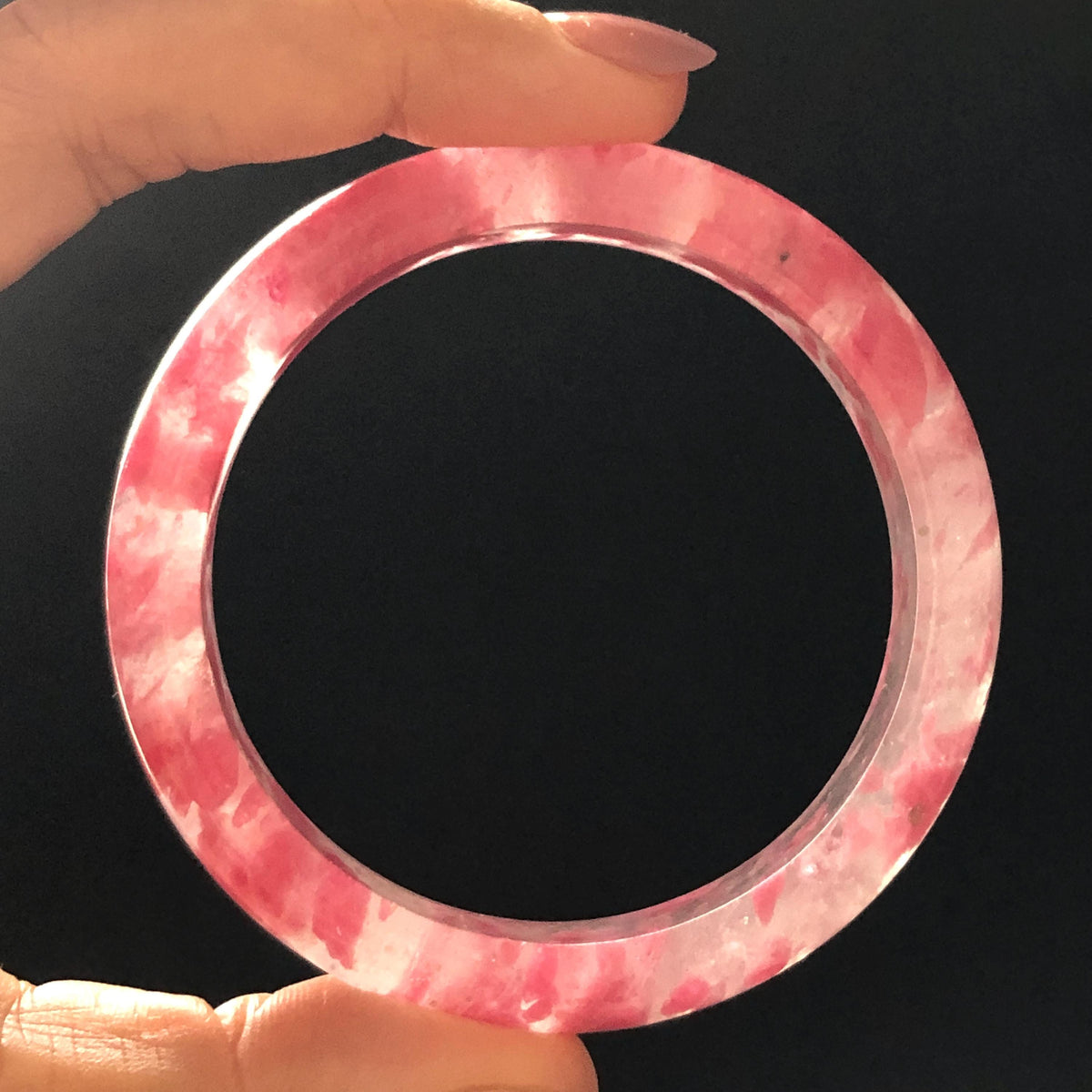 57.2mm Premium Ultra-rare Natural Icy Rhodonite Crystal Stone Gemstone Bangle | Blossom Flowers | Sakura Rain | Plum Blossom | Cherry Blossom icy natural crystal bracelet gemstone bangle pink stone bangle love stone healing stone heart chakra healing crystal mediative stone pink gemstone gift for her mother day gift