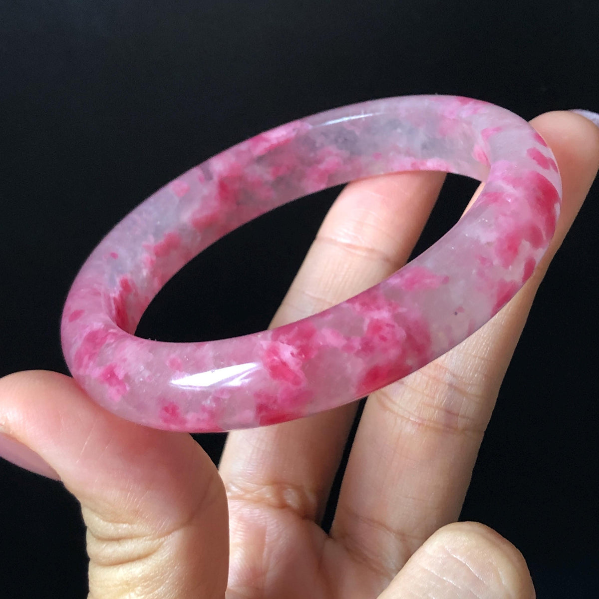 57.2mm Premium Ultra-rare Icy Rhodonite Crystal Bangle: Natural Blossom Flowers Sakura Rain Plum Cherry Blossom Healing Stone Heart Chakra