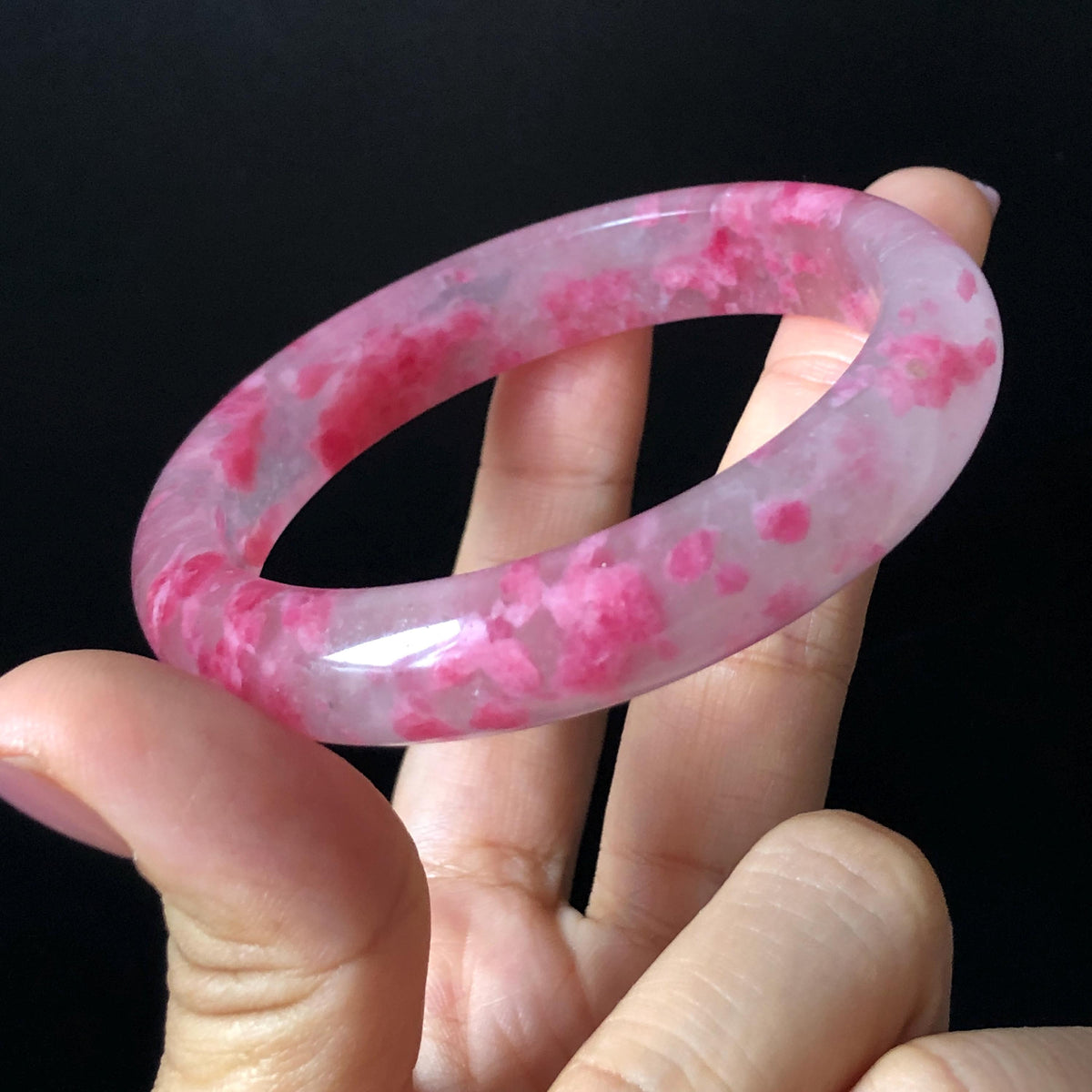 57.2mm Premium Ultra-rare Icy Rhodonite Crystal Bangle: Natural Blossom Flowers Sakura Rain Plum Cherry Blossom Healing Stone Heart Chakra