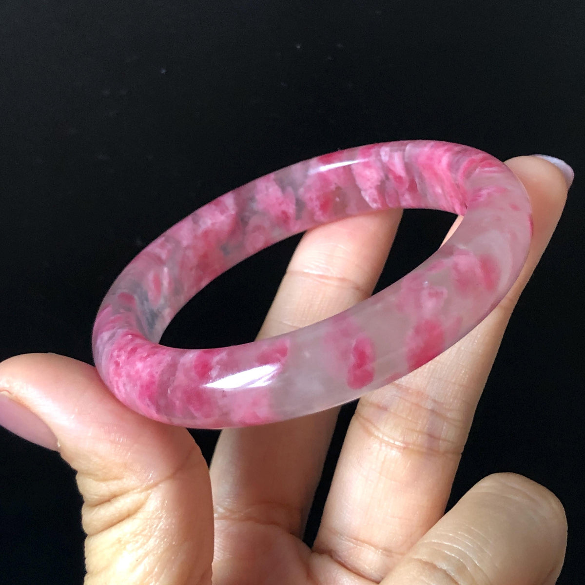 53.1mm Premium Ultra-rare Icy Rhodonite Crystal Bangle: Natural Blossom Flowers Sakura Rain Plum Cherry Blossom Healing Stone Heart Chakra icy natural crystal bracelet gemstone bangle pink stone bangle love stone healing stone heart chakra healing crystal mediative stone pink gemstone gift for her mother day gift