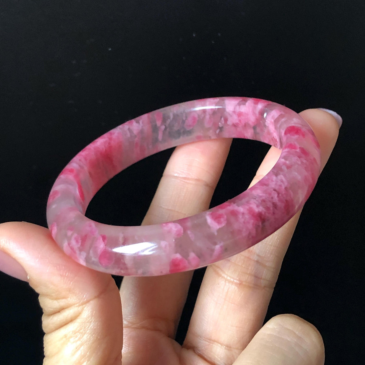 53.1mm Premium Ultra-rare Icy Rhodonite Crystal Bangle: Natural Blossom Flowers Sakura Rain Plum Cherry Blossom Healing Stone Heart Chakra icy natural crystal bracelet gemstone bangle pink stone bangle love stone healing stone heart chakra healing crystal mediative stone pink gemstone gift for her mother day gift