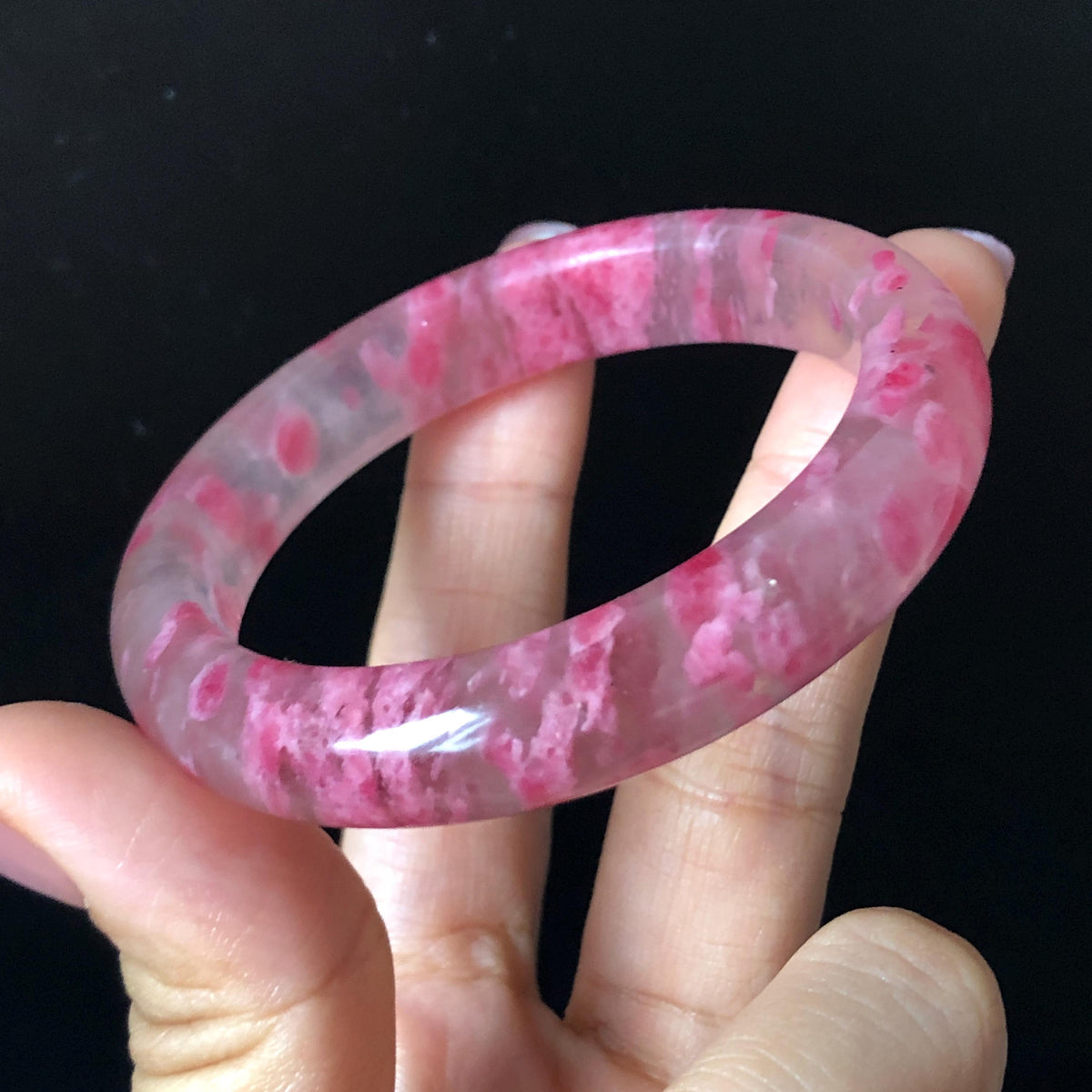 53.1mm Premium Ultra-rare Icy Rhodonite Crystal Bangle: Natural Blossom Flowers Sakura Rain Plum Cherry Blossom Healing Stone Heart Chakra icy natural crystal bracelet gemstone bangle pink stone bangle love stone healing stone heart chakra healing crystal mediative stone pink gemstone gift for her mother day gift