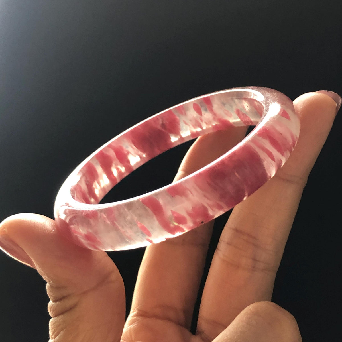 53.1mm Premium Ultra-rare Icy Rhodonite Crystal Bangle: Natural Blossom Flowers Sakura Rain Plum Cherry Blossom Healing Stone Heart Chakra icy natural crystal bracelet gemstone bangle pink stone bangle love stone healing stone heart chakra healing crystal mediative stone pink gemstone gift for her mother day gift