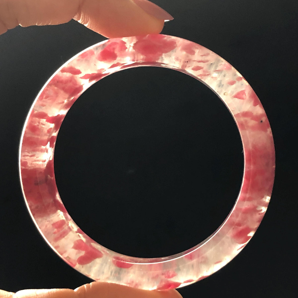 53.1mm Premium Ultra-rare Icy Rhodonite Crystal Bangle: Natural Blossom Flowers Sakura Rain Plum Cherry Blossom Healing Stone Heart Chakra icy natural crystal bracelet gemstone bangle pink stone bangle love stone healing stone heart chakra healing crystal mediative stone pink gemstone gift for her mother day gift