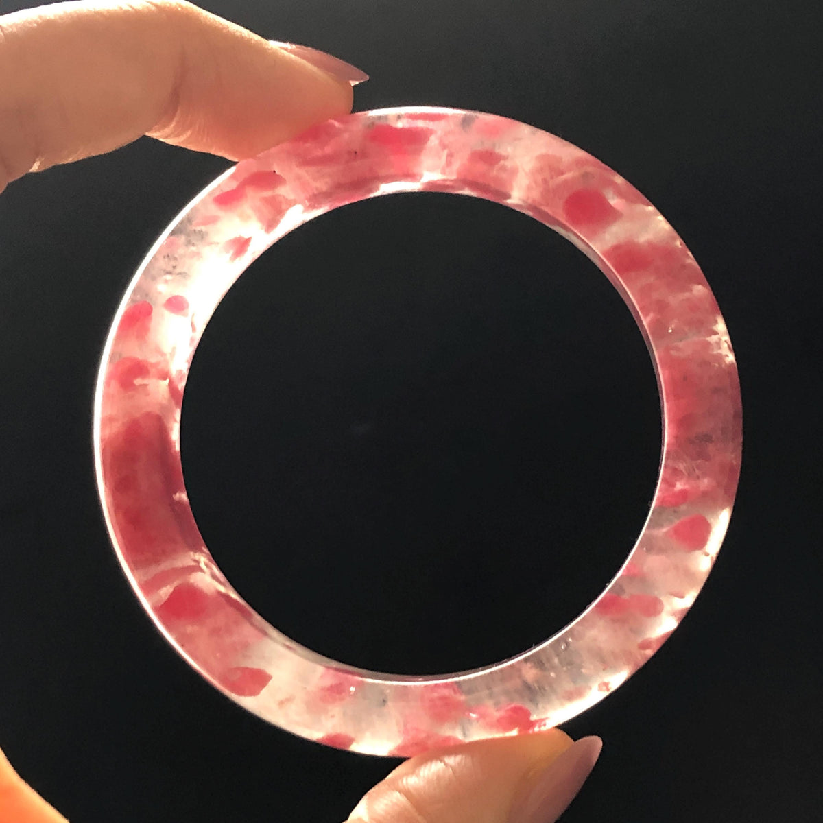 53.1mm Premium Ultra-rare Icy Rhodonite Crystal Bangle: Natural Blossom Flowers Sakura Rain Plum Cherry Blossom Healing Stone Heart Chakra icy natural crystal bracelet gemstone bangle pink stone bangle love stone healing stone heart chakra healing crystal mediative stone pink gemstone gift for her mother day gift