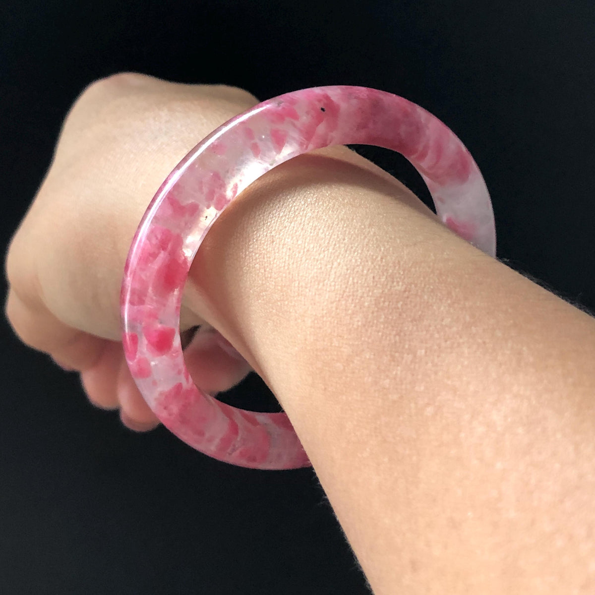 53.1mm Premium Ultra-rare Icy Rhodonite Crystal Bangle: Natural Blossom Flowers Sakura Rain Plum Cherry Blossom Healing Stone Heart Chakra icy natural crystal bracelet gemstone bangle pink stone bangle love stone healing stone heart chakra healing crystal mediative stone pink gemstone gift for her mother day gift