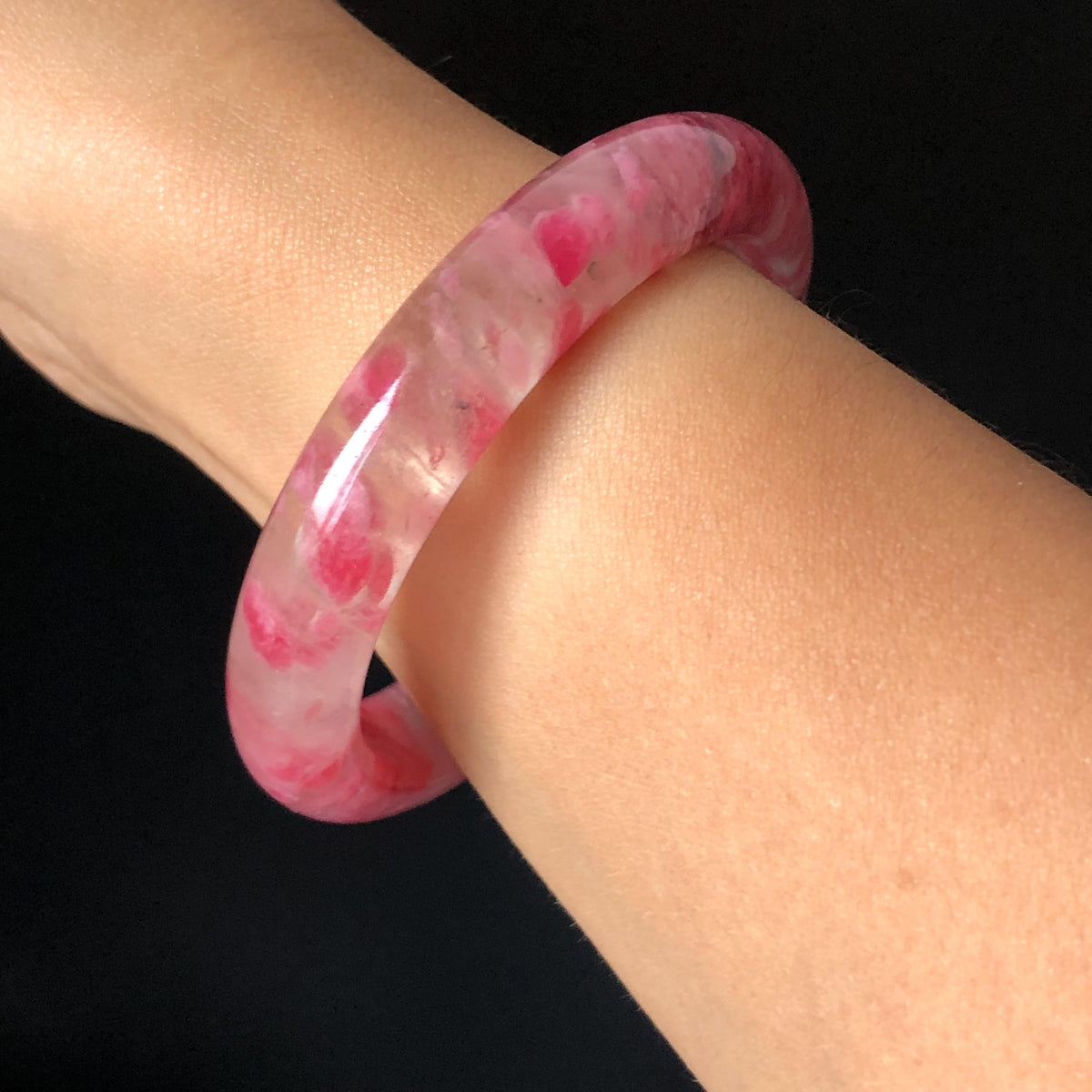53.1mm Premium Ultra-rare Icy Rhodonite Crystal Bangle: Natural Blossom Flowers Sakura Rain Plum Cherry Blossom Healing Stone Heart Chakra icy natural crystal bracelet gemstone bangle pink stone bangle love stone healing stone heart chakra healing crystal mediative stone pink gemstone gift for her mother day gift