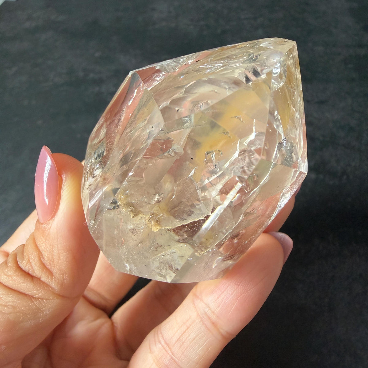 Ultra Rare! Enhydro Quartz Palm Stone: UV-reactive Yellow & White Sand Waterfall and Multiple Big Moving Bubbles Inclusion Golden Healer Polished Crystal | Natural Gemstone Birthstone Gift for her enhydro quartz sand water-fall pendant decorative piece gemstone charm stone pendant rainbow quartz polished stone crystal charm birthstone men necklace chakra crystal minerals specimen inclusion crystal inclusion crystal yellow sand inclusion yellow hematoid yellow iron oxide inclusion UV reactive