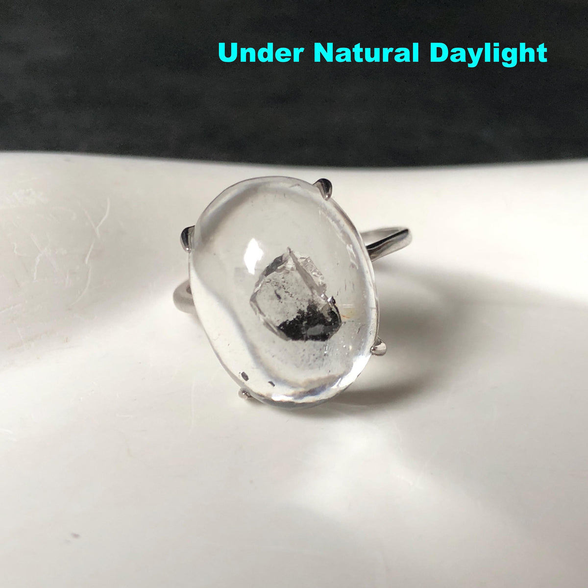 Enhydro Quartz (Herkimer Diamond) S925 Silver Adjustable Ring: Flowing Shimmering Fine Black Sand Waterfall in Manifestation Quartz Inclusion Polished Crystal Statement Ring for Women crystal band ring cocktail ring stackable ring 7 chakra meditation crystal healing stone birthstone silver ring ring for men rainbow quartz minerals specimen inclusion quartz quick sand inclusion fluid inclusion water inclusion cocktail ring stackable ring enhydro crystal ring men statement ring untreated crystal