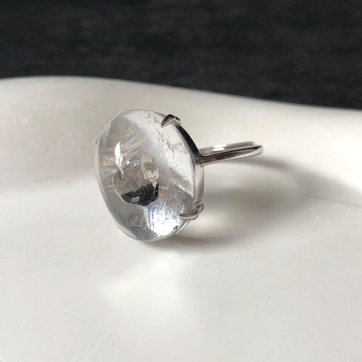 Enhydro Quartz (Herkimer Diamond) S925 Silver Adjustable Ring: Flowing Shimmering Fine Black Sand Waterfall in Manifestation Quartz Inclusion Polished Crystal Statement Ring for Women crystal band ring cocktail ring stackable ring 7 chakra meditation crystal healing stone birthstone silver ring ring for men rainbow quartz minerals specimen inclusion quartz quick sand inclusion fluid inclusion water inclusion cocktail ring stackable ring enhydro crystal ring men statement ring untreated crystal