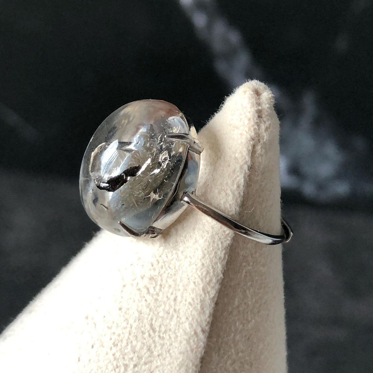 Enhydro Quartz (Herkimer Diamond) S925 Silver Adjustable Ring: Flowing Shimmering Fine Black Sand Waterfall in Manifestation Quartz Inclusion Polished Crystal Statement Ring for Women crystal band ring cocktail ring stackable ring 7 chakra meditation crystal healing stone birthstone silver ring ring for men rainbow quartz minerals specimen inclusion quartz quick sand inclusion fluid inclusion water inclusion cocktail ring stackable ring enhydro crystal ring men statement ring untreated crystal