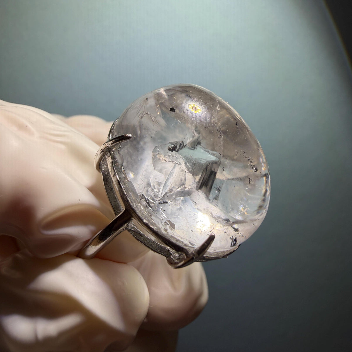 Enhydro Quartz (Herkimer Diamond) S925 Silver Adjustable Ring: Flowing Shimmering Black Sand & Shifting Bubble Inclusion Polished Crystal Statement Ring for Women crystal band ring cocktail ring stackable ring 7 chakra meditation crystal healing stone birthstone silver ring ring for men rainbow quartz minerals specimen inclusion quartz quick sand inclusion fluid inclusion water inclusion cocktail ring stackable ring enhydro crystal ring men statement ring untreated crystal