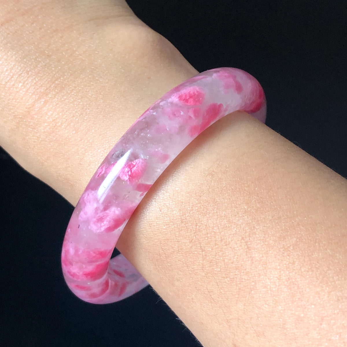 59.7mm Premium Ultra-rare Natural Icy Rhodonite Crystal Stone Gemstone Bangle | Blossom Flowers | Sakura Rain | Plum Blossom | Cherry Blossom icy natural crystal bracelet gemstone bangle pink stone bangle love stone healing stone heart chakra healing crystal mediative stone pink gemstone gift for her mother day gift