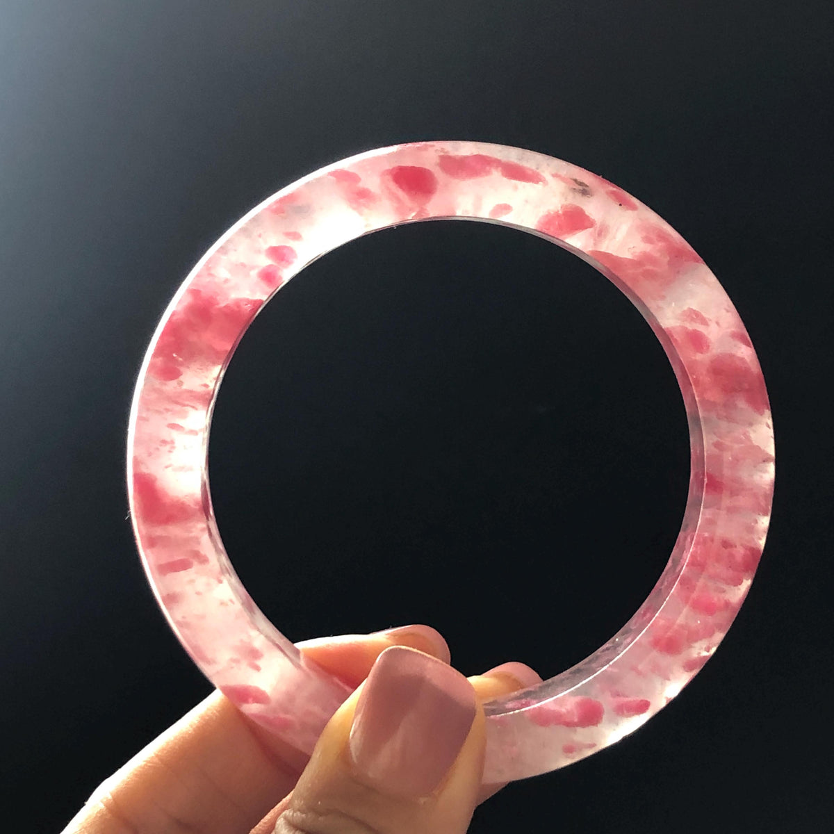59.7mm Premium Ultra-rare Natural Icy Rhodonite Crystal Stone Gemstone Bangle | Blossom Flowers | Sakura Rain | Plum Blossom | Cherry Blossom icy natural crystal bracelet gemstone bangle pink stone bangle love stone healing stone heart chakra healing crystal mediative stone pink gemstone gift for her mother day gift