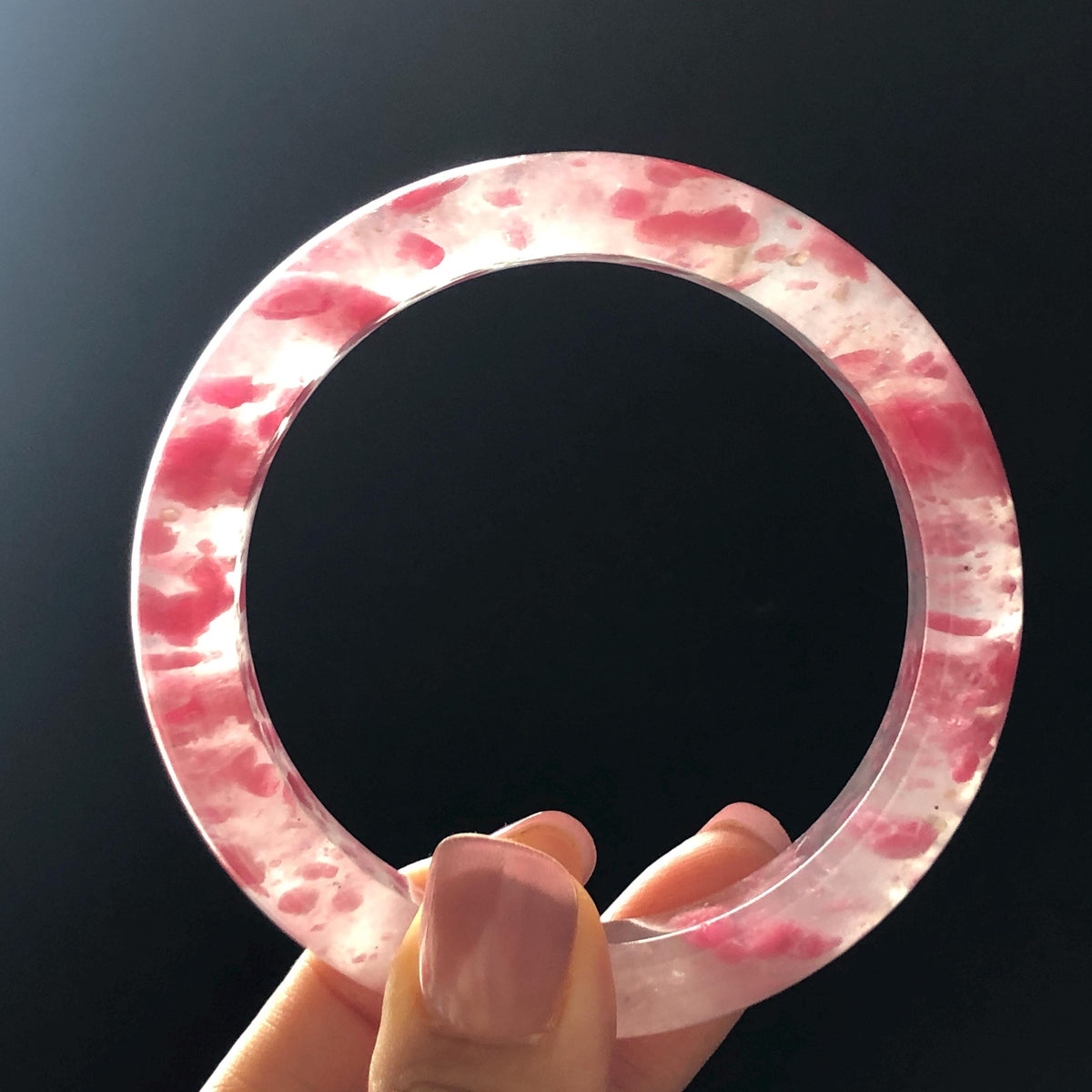 59.7mm Premium Ultra-rare Natural Icy Rhodonite Crystal Stone Gemstone Bangle | Blossom Flowers | Sakura Rain | Plum Blossom | Cherry Blossom icy natural crystal bracelet gemstone bangle pink stone bangle love stone healing stone heart chakra healing crystal mediative stone pink gemstone gift for her mother day gift