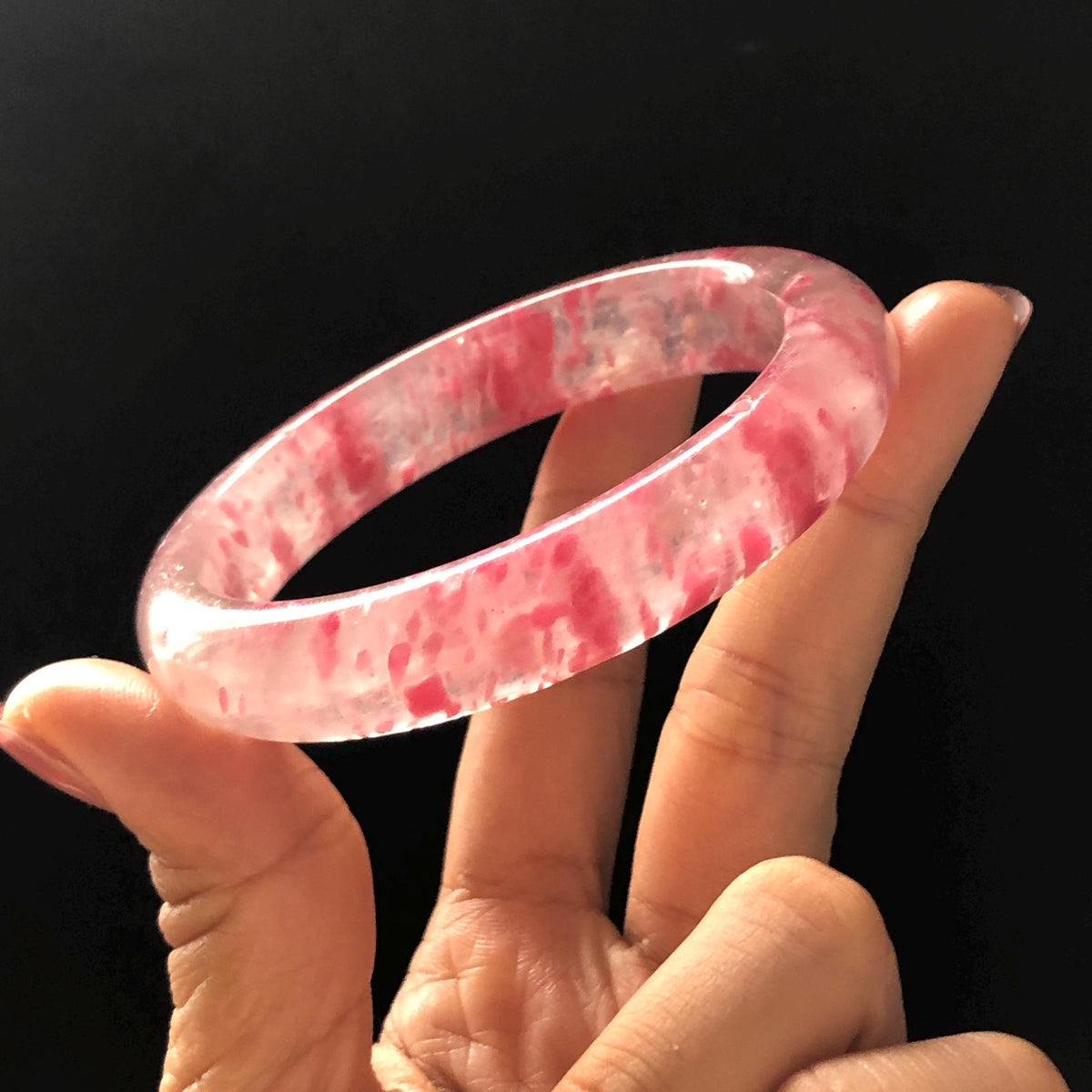 59.7mm Premium Ultra-rare Natural Icy Rhodonite Crystal Stone Gemstone Bangle | Blossom Flowers | Sakura Rain | Plum Blossom | Cherry Blossom icy natural crystal bracelet gemstone bangle pink stone bangle love stone healing stone heart chakra healing crystal mediative stone pink gemstone gift for her mother day gift
