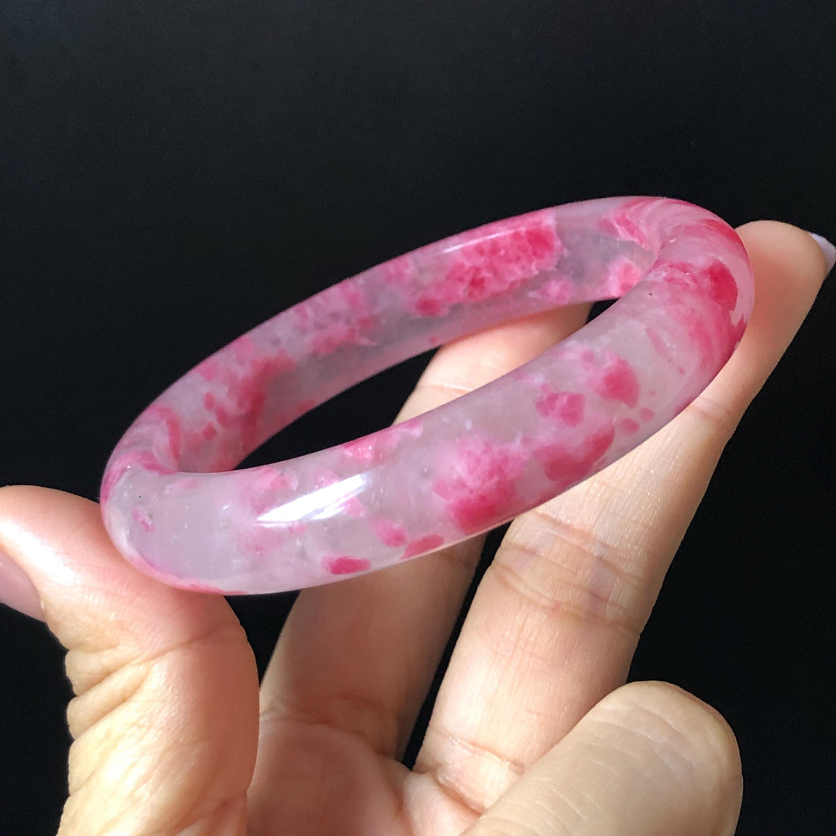 57.2mm Premium Ultra-rare Natural Icy Rhodonite Crystal Stone Gemstone Bangle | Blossom Flowers | Sakura Rain | Plum Blossom | Cherry Blossom icy natural crystal bracelet gemstone bangle pink stone bangle love stone healing stone heart chakra healing crystal mediative stone pink gemstone gift for her mother day gift
