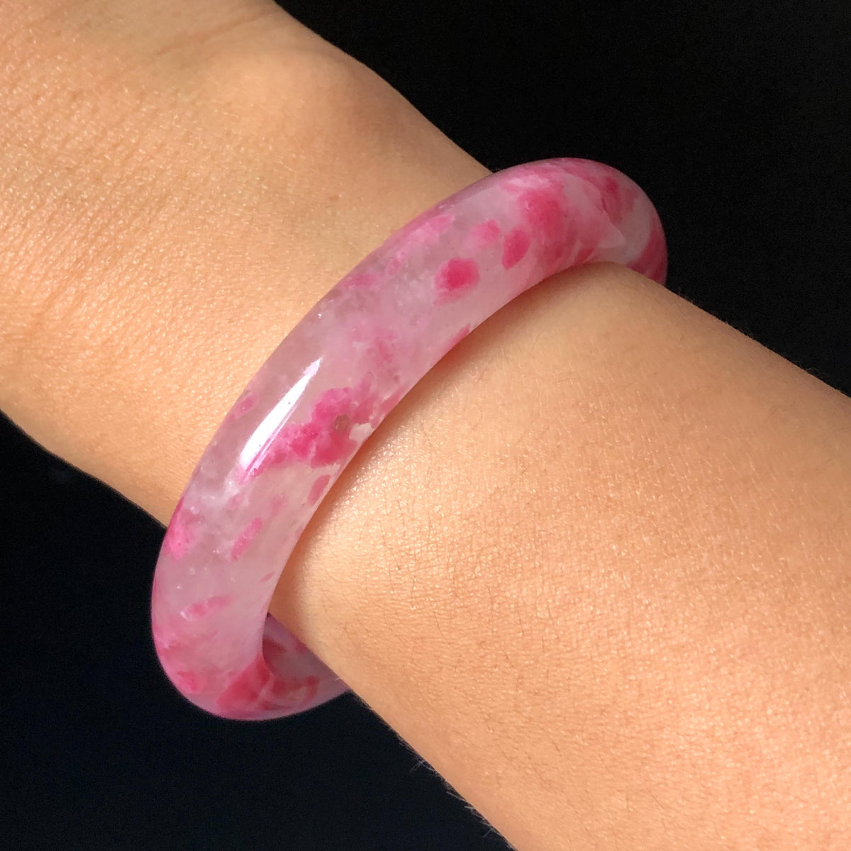 57.2mm Premium Ultra-rare Natural Icy Rhodonite Crystal Stone Gemstone Bangle | Blossom Flowers | Sakura Rain | Plum Blossom | Cherry Blossom icy natural crystal bracelet gemstone bangle pink stone bangle love stone healing stone heart chakra healing crystal mediative stone pink gemstone gift for her mother day gift