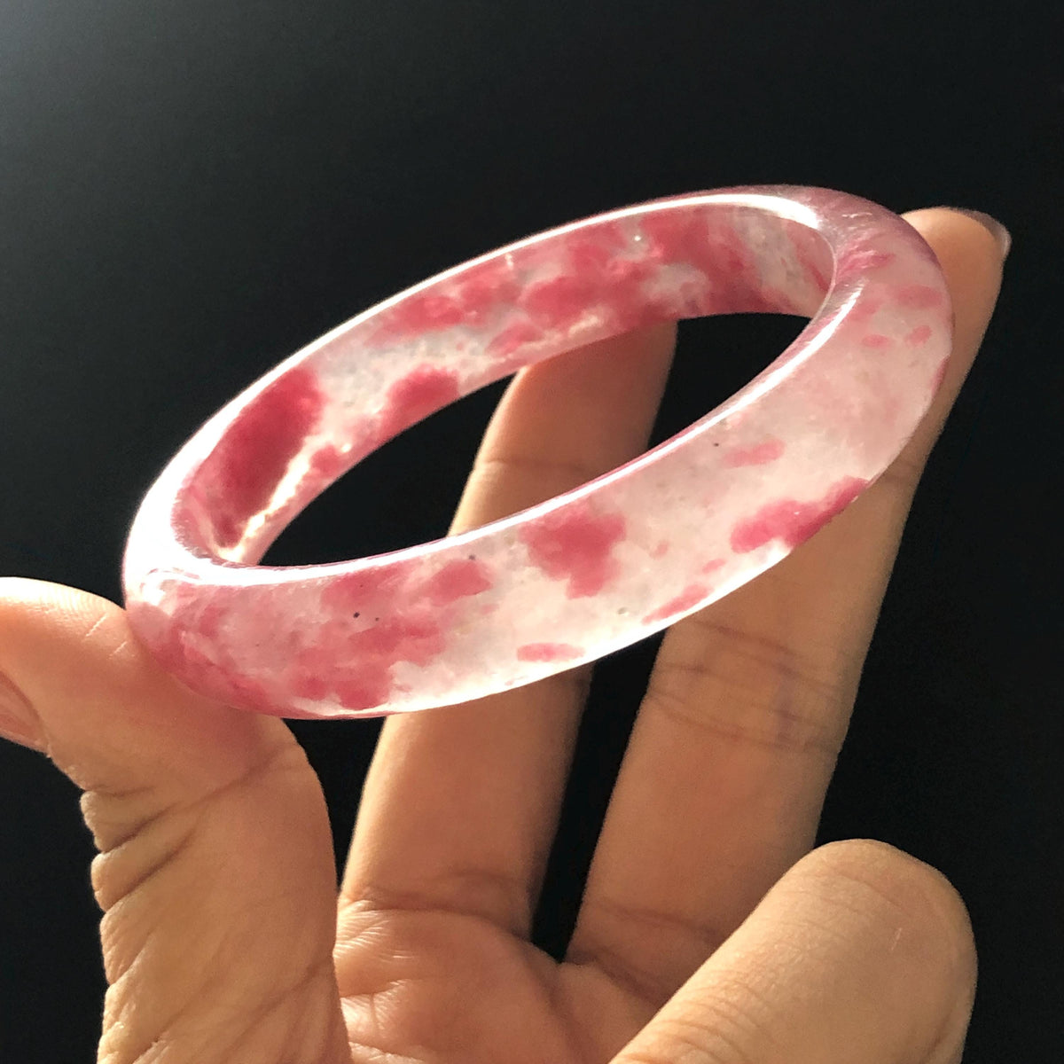 57.2mm Premium Ultra-rare Natural Icy Rhodonite Crystal Stone Gemstone Bangle | Blossom Flowers | Sakura Rain | Plum Blossom | Cherry Blossom icy natural crystal bracelet gemstone bangle pink stone bangle love stone healing stone heart chakra healing crystal mediative stone pink gemstone gift for her mother day gift