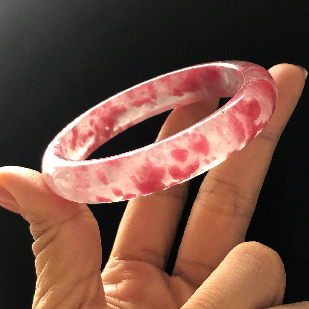 57.2mm Premium Ultra-rare Natural Icy Rhodonite Crystal Stone Gemstone Bangle | Blossom Flowers | Sakura Rain | Plum Blossom | Cherry Blossom icy natural crystal bracelet gemstone bangle pink stone bangle love stone healing stone heart chakra healing crystal mediative stone pink gemstone gift for her mother day gift