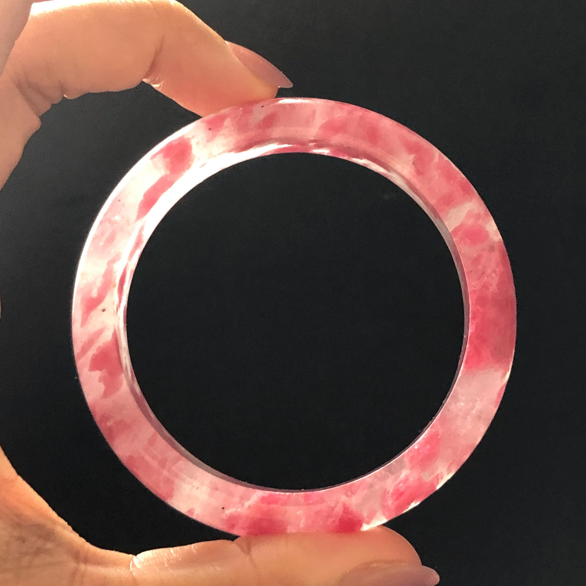57.2mm Premium Ultra-rare Natural Icy Rhodonite Crystal Stone Gemstone Bangle | Blossom Flowers | Sakura Rain | Plum Blossom | Cherry Blossom icy natural crystal bracelet gemstone bangle pink stone bangle love stone healing stone heart chakra healing crystal mediative stone pink gemstone gift for her mother day gift