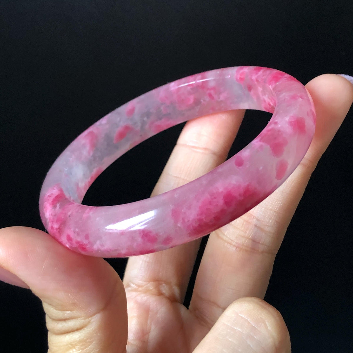 57.2mm Premium Ultra-rare Icy Rhodonite Crystal Bangle: Natural Blossom Flowers Sakura Rain Plum Cherry Blossom Healing Stone Heart Chakra