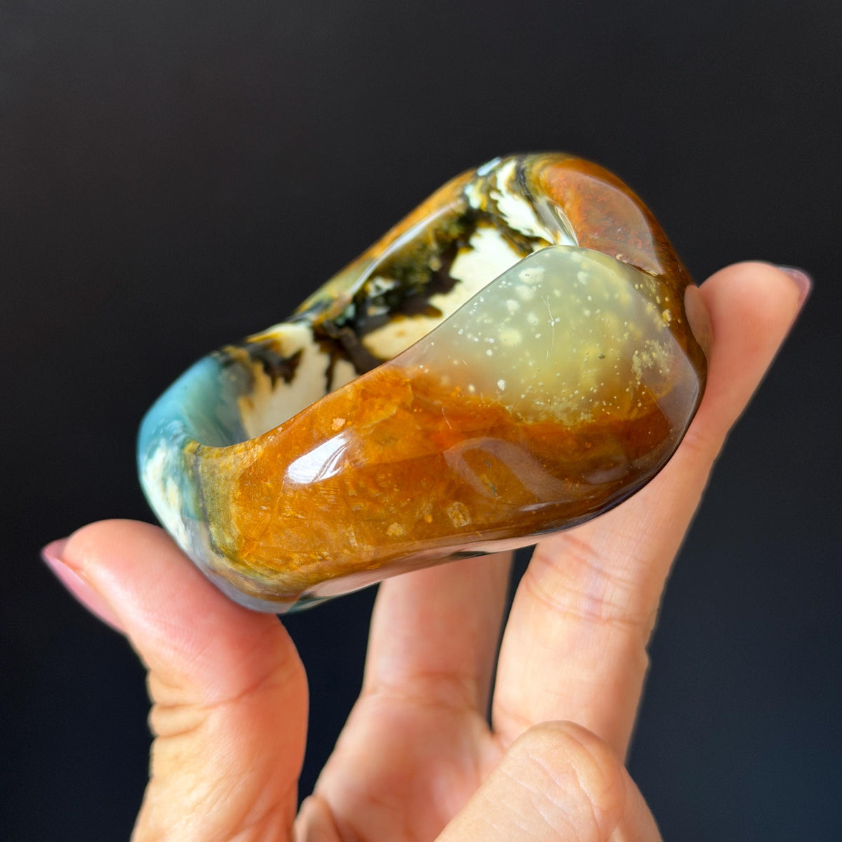 53.3mm Xiu Jade Serpentine Multi-colour Irregular Bangle: Natural Blue Brown Yellow White Green Jade Bracelet, Stone Carving Gemstone Jewelry untreated jade women bangle blue jade green jade white jade brown jade yellow jade multi color jade birthday gift for her wide bangle vintage bangle stone bracelet